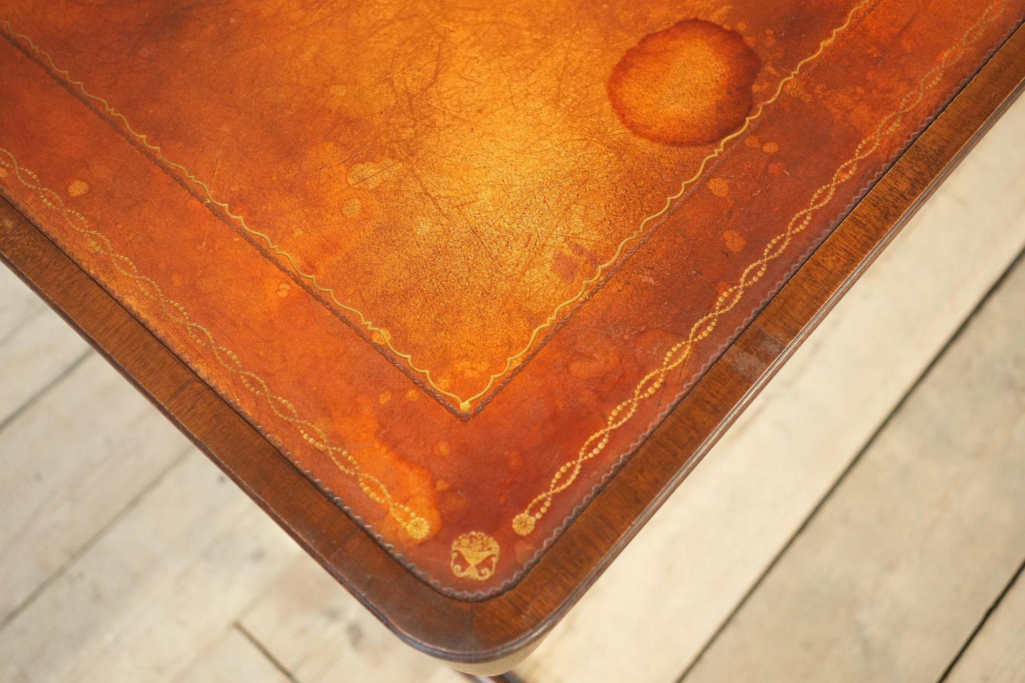 c.1920's Georgian style mahogany and tan leather desk 2