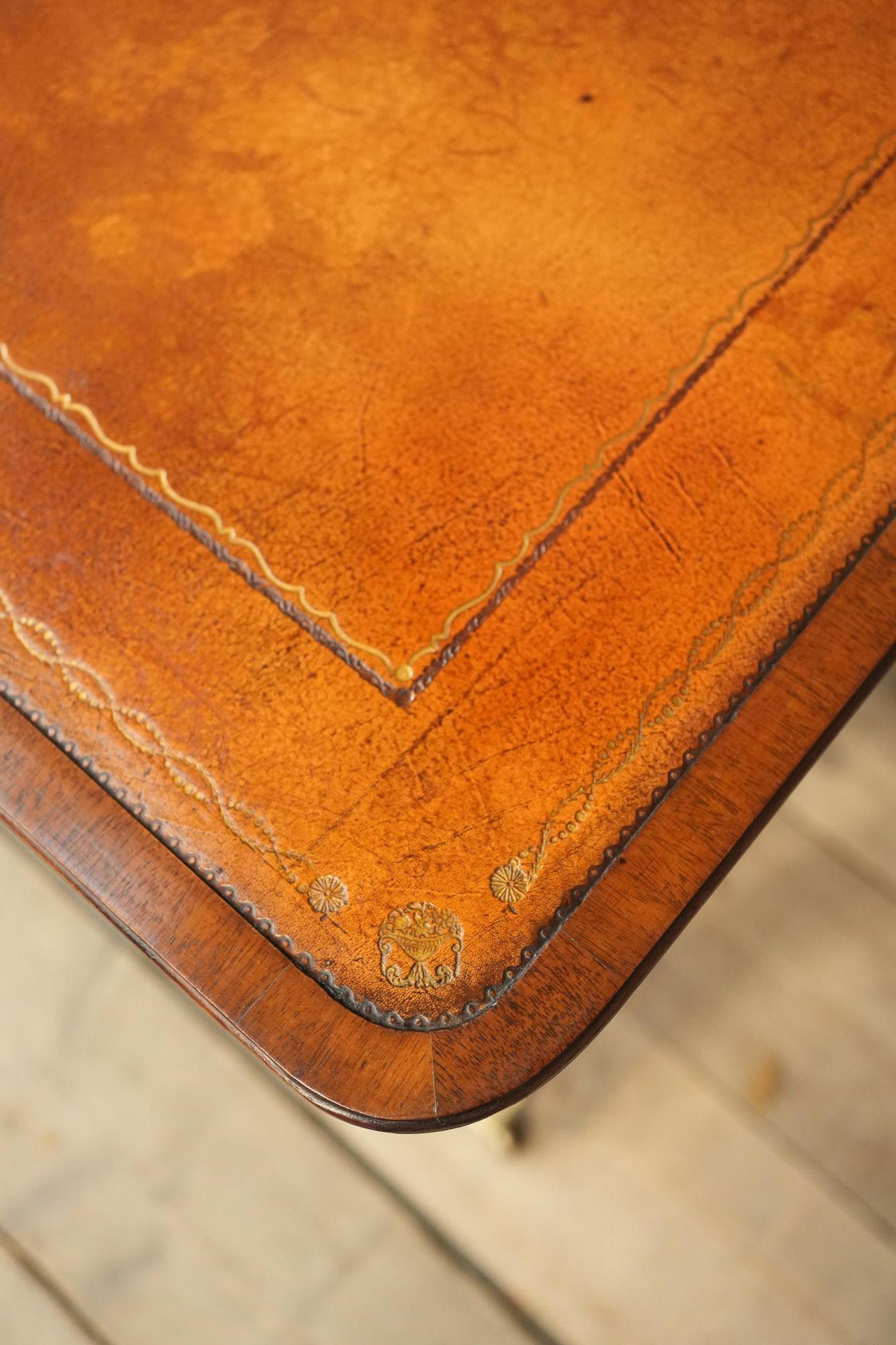c.1920's Georgian style mahogany and tan leather desk 3