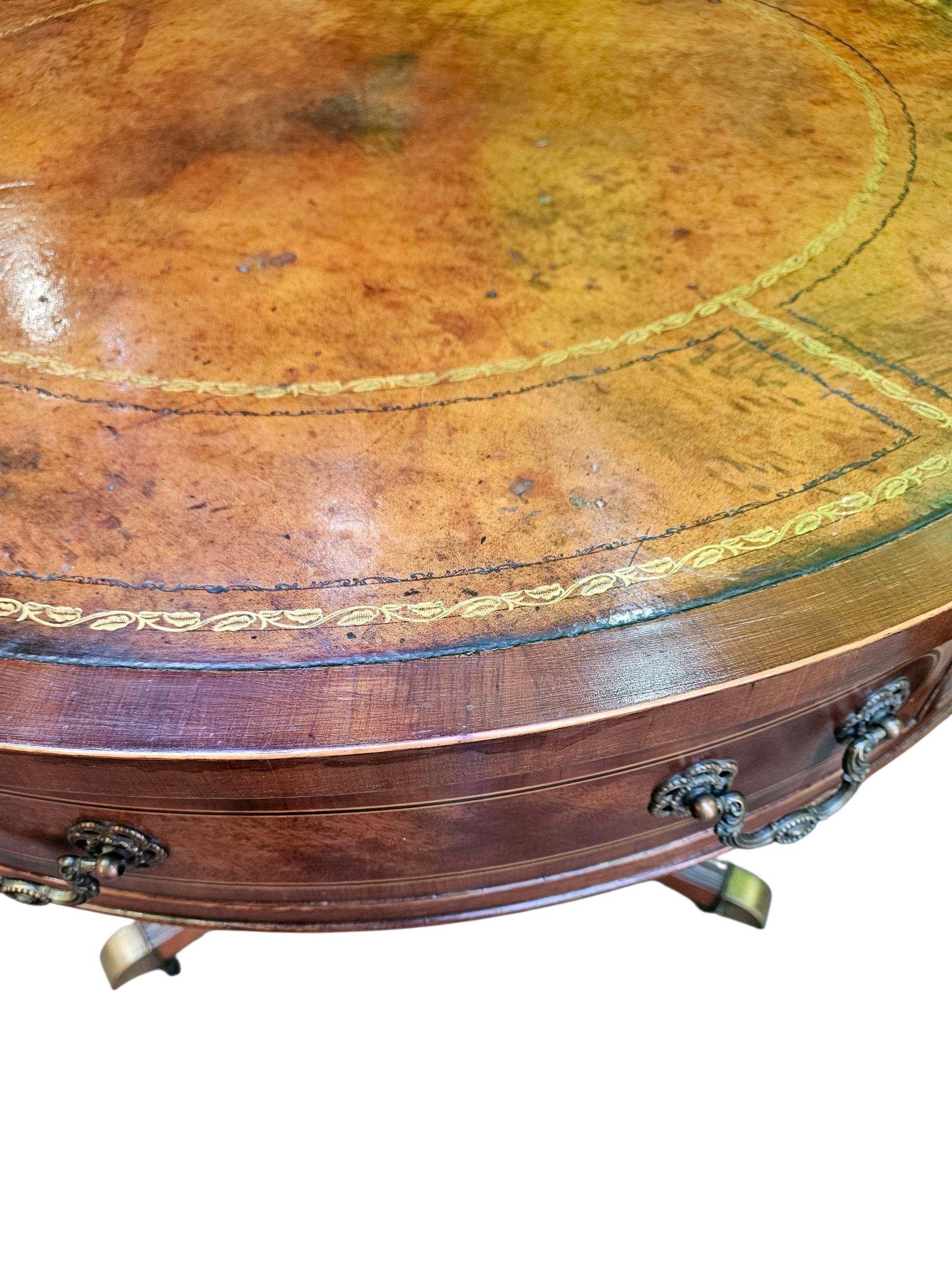 Regency C1920s Leather Topped Drum Table For Sale