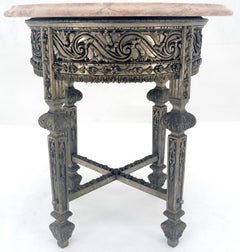 c1920s Round Pink Marble Top Cast Metal Base Side End lamp Table Stand