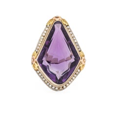 Vintage Art Deco Amethyst-Ring Perle Filigran 18k Weißgold Oval Gr. 8, Vintage, 1920er Jahre