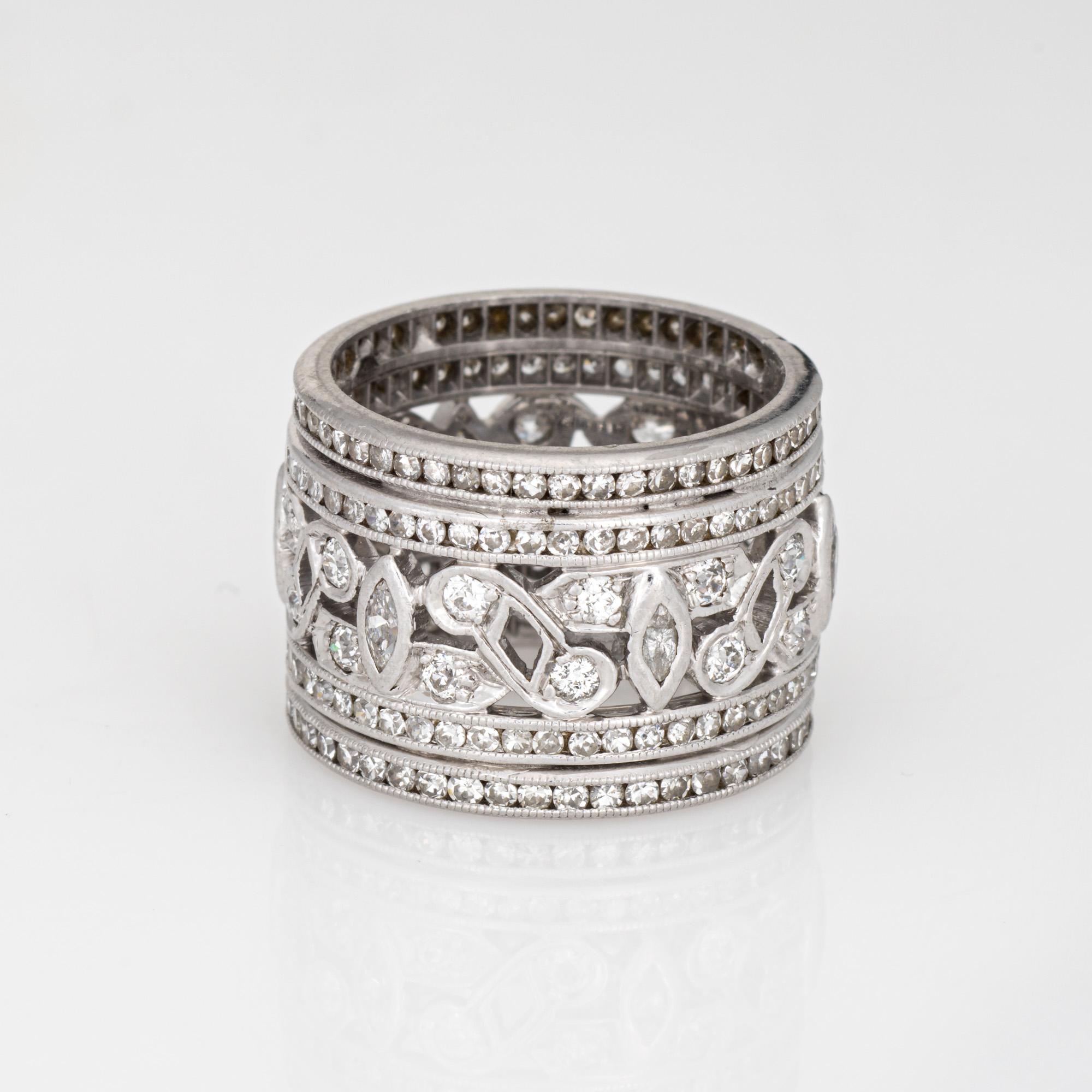 c1920s Vintage Art Deco Banda de Diamantes Sz 5.25 Platino Anillo Ancho Eternidad Joyería Moderno