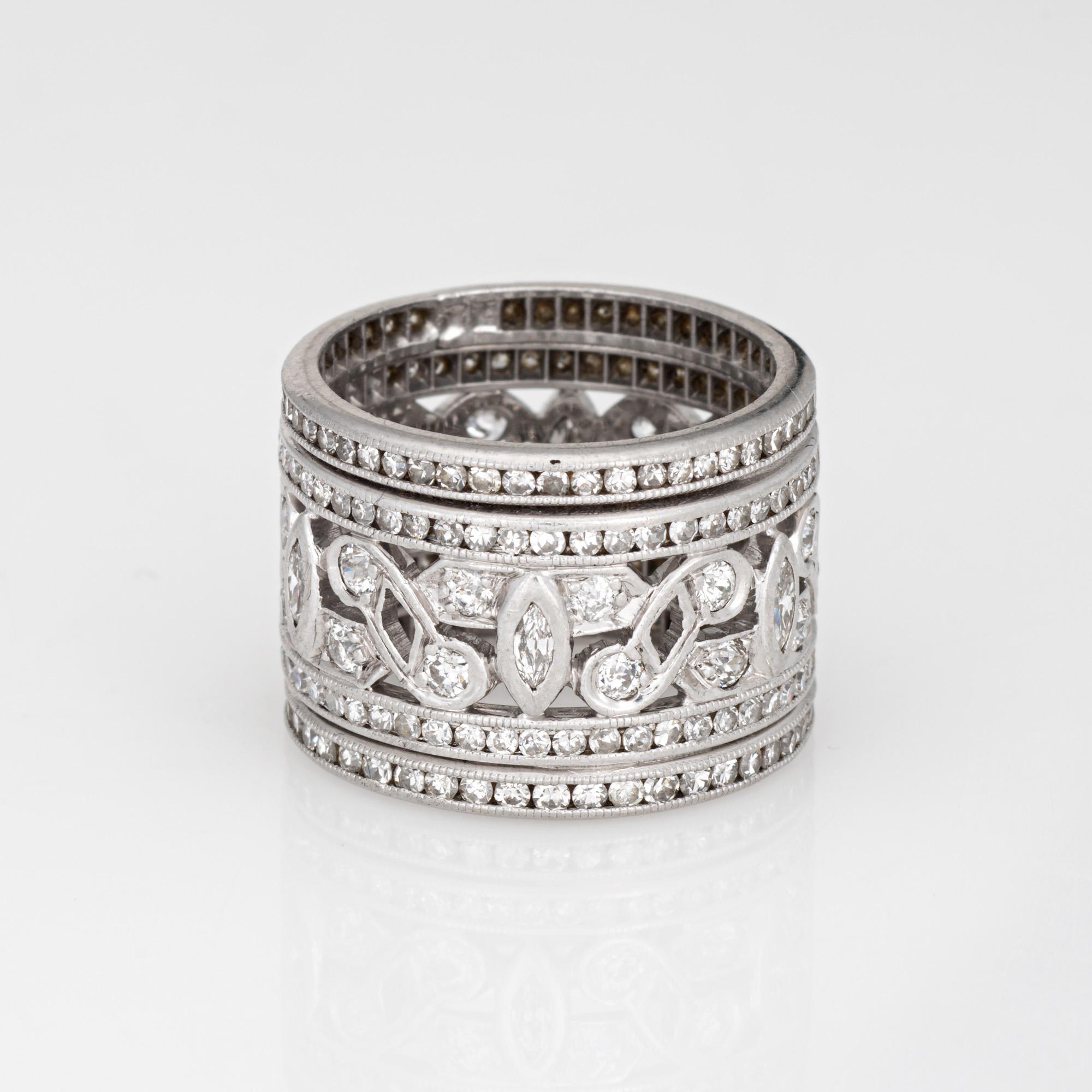 c1920s Vintage Art Deco Banda de Diamantes Sz 5.25 Platino Anillo Ancho Eternidad Joyería Corte mixto