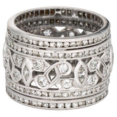 c1920s Vintage Art Deco Banda de Diamantes Sz 5.25 Platino Anillo Ancho Eternidad Joyería