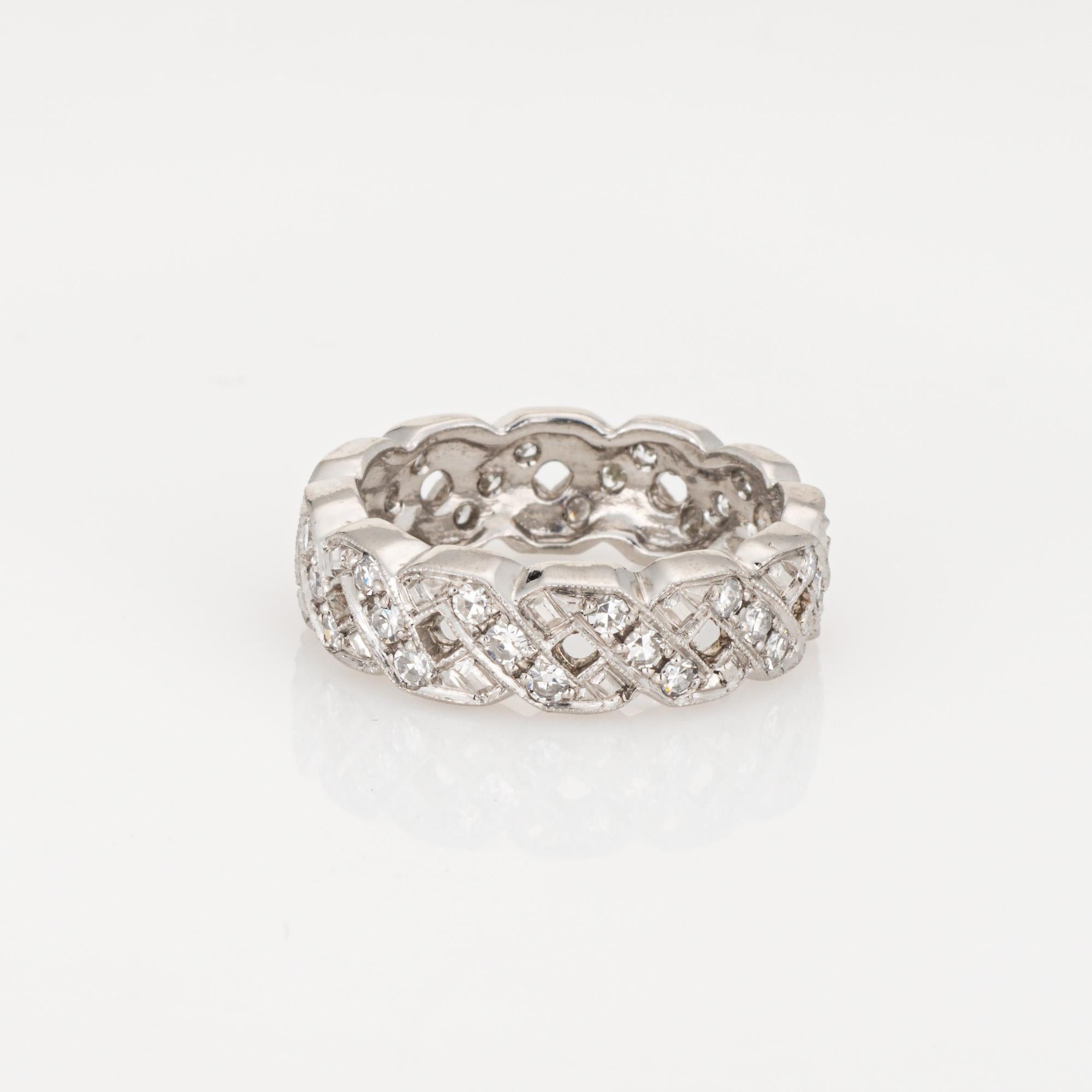 c1920s Vintage Art Deco Diamond Band Sz 5.75 Platinum Braided Ring Eternity In Good Condition For Sale In Torrance, CA