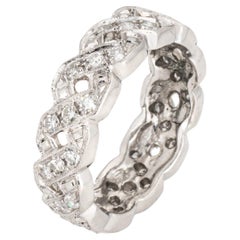 c1920s Antique Art Deco Diamond Band Sz 5.75 Platinum Braided Ring Eternity