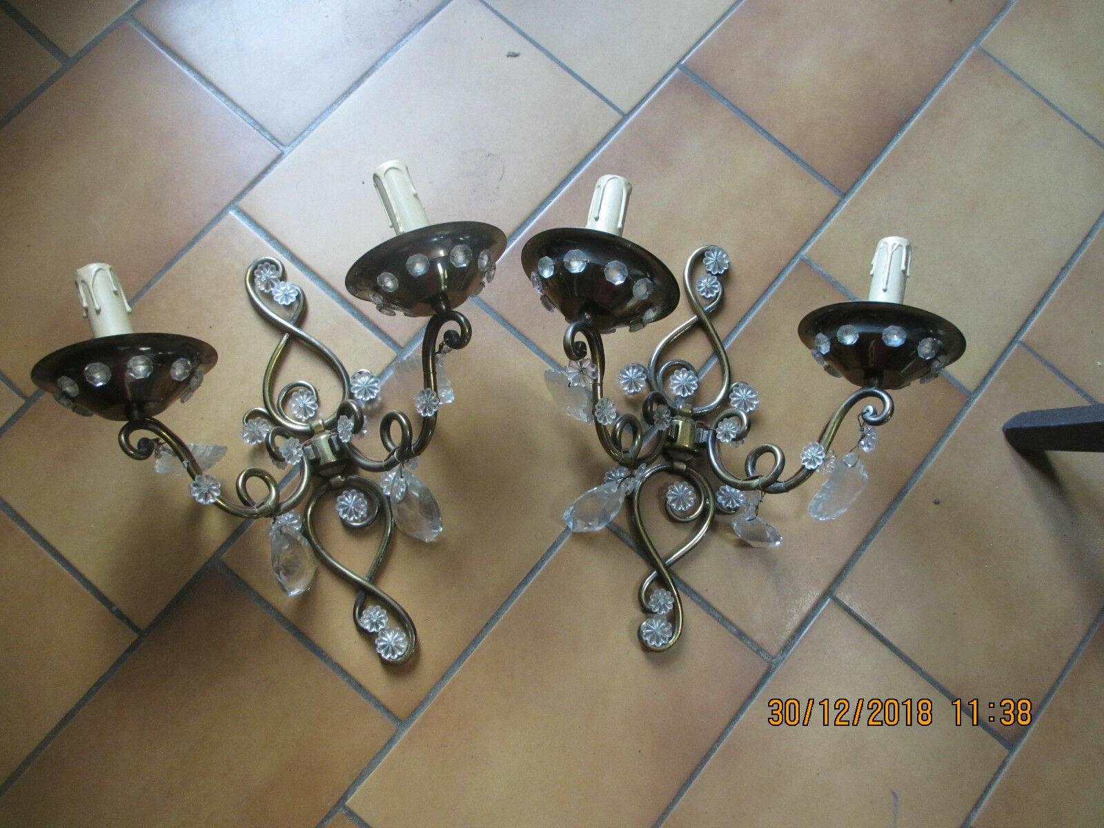 c1925 French Art Deco attrib. Maison Bagues Crystal/ Scrolled Iron Wall Sconces In Good Condition For Sale In Opa Locka, FL