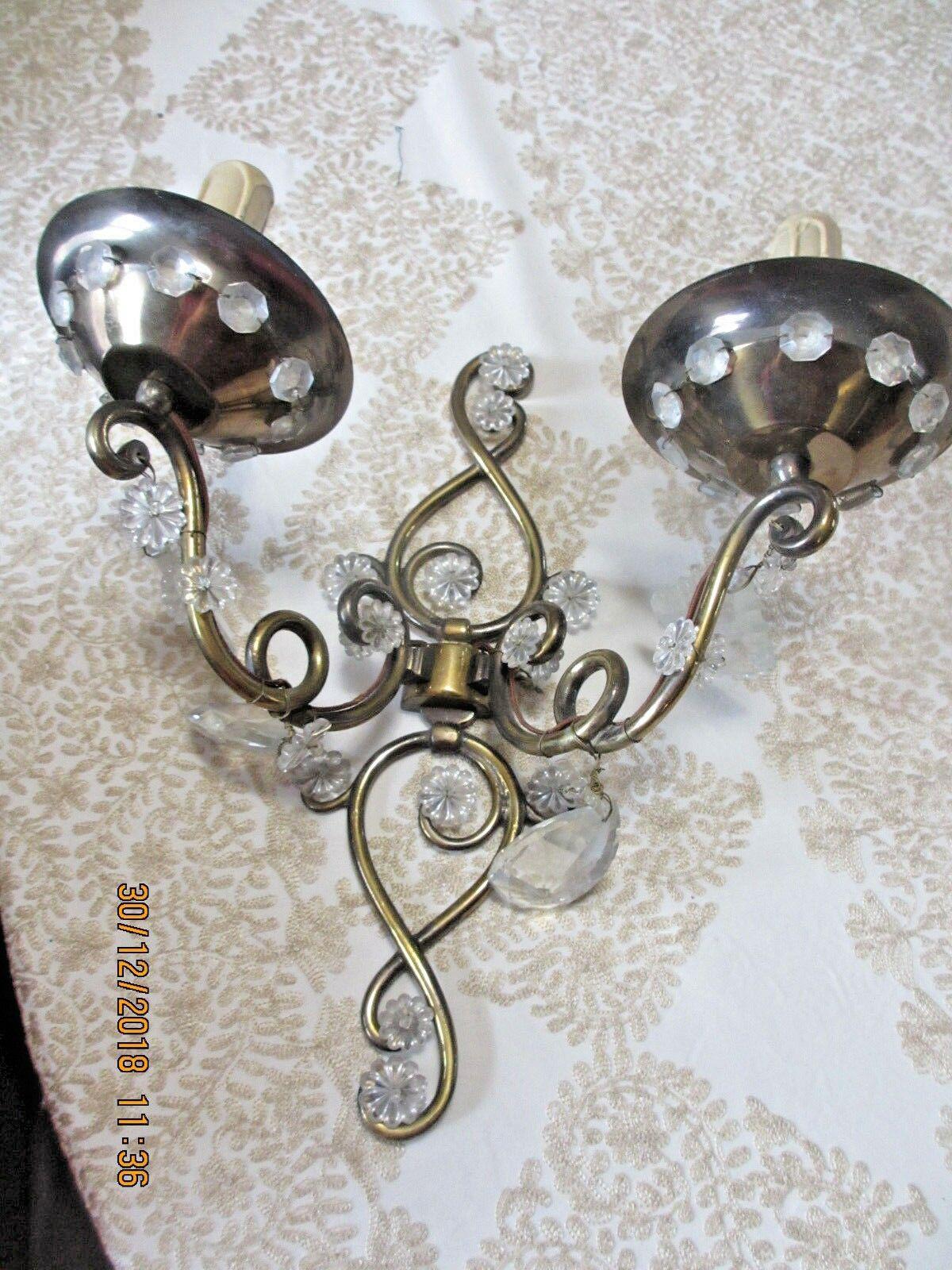 c1925 Art Decó francés atrib. Apliques Maison Bagues Cristal/ Hierro Repujado Metal en venta