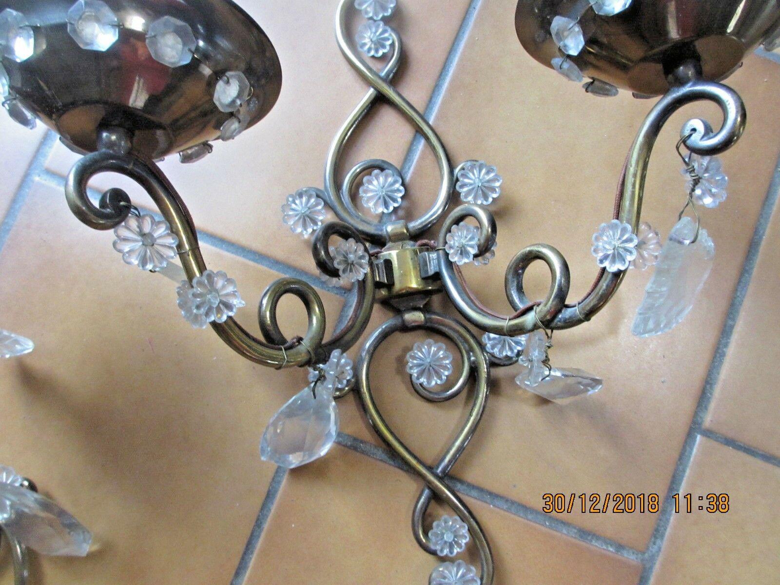 c1925 French Art Deco attrib. Maison Bagues Crystal/ Scrolled Iron Wall Sconces For Sale 3