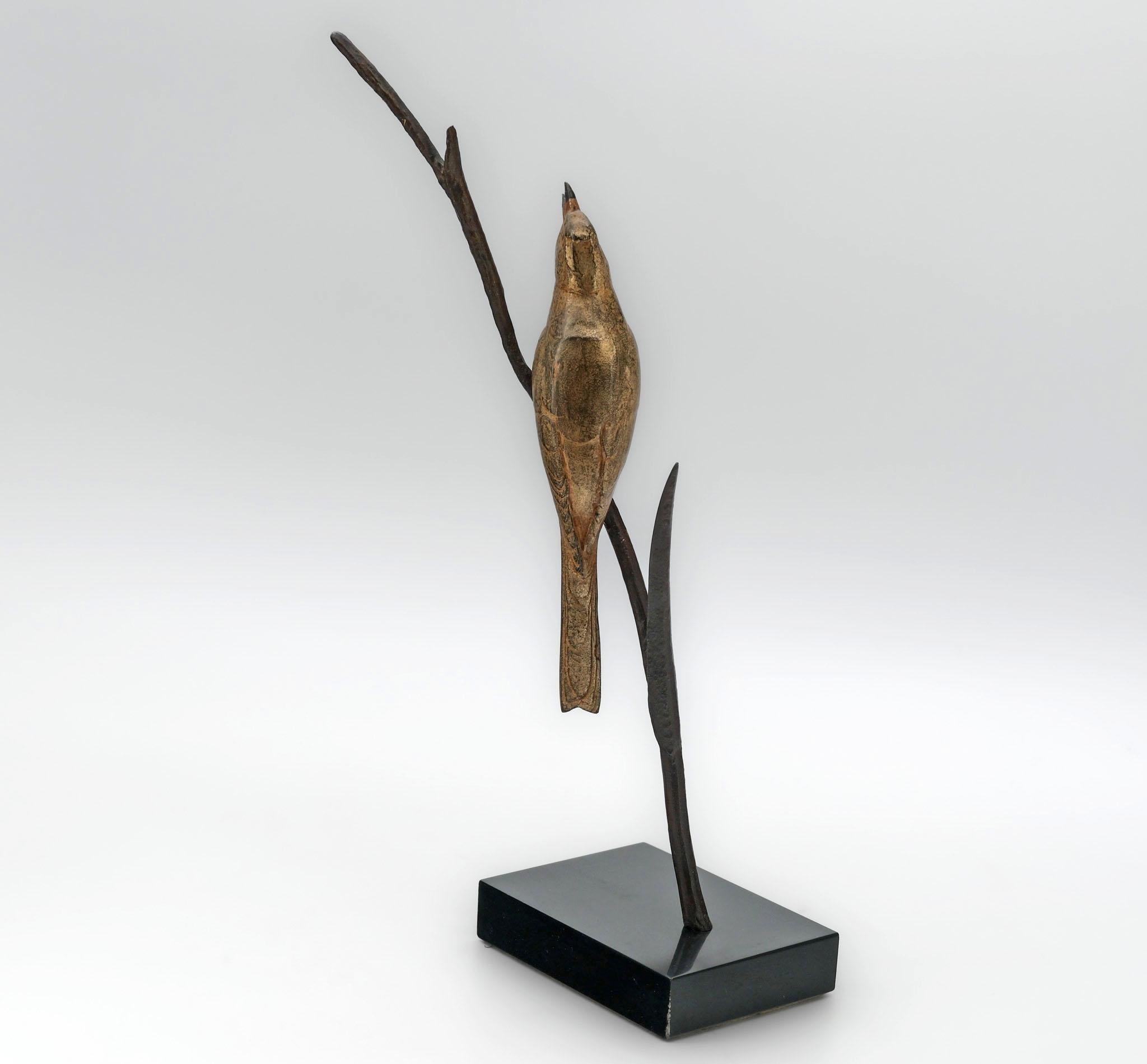 C.1930 Andre Vincent Becquerel Bird On A Branch, Signed, Gilt Bronze Marble Base For Sale 3