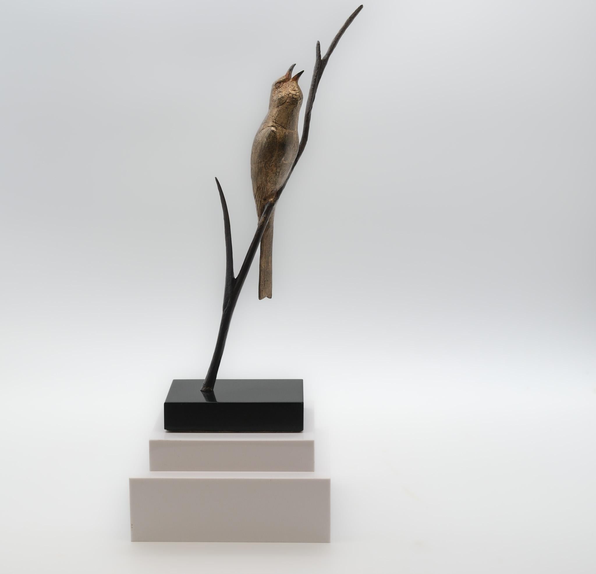 C.1930 Andre Vincent Becquerel Bird On A Branch, Signed, Gilt Bronze Marble Base For Sale 4
