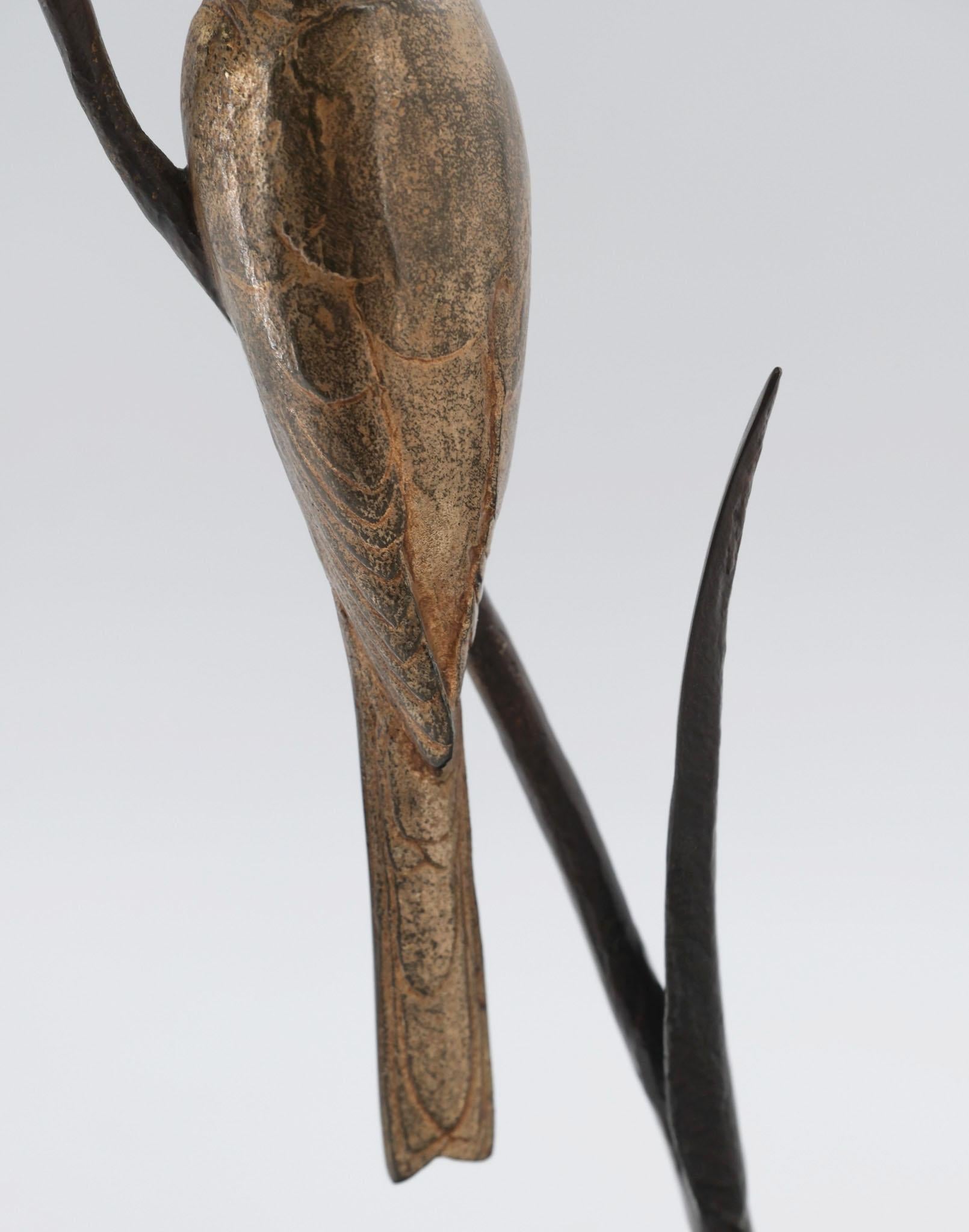 C.1930 Andre Vincent Becquerel Bird On A Branch, Signed, Gilt Bronze Marble Base For Sale 6
