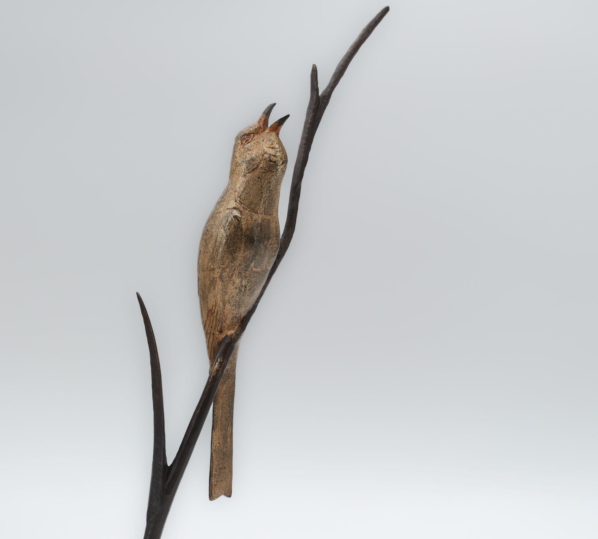 French C.1930 Andre Vincent Becquerel Bird On A Branch, Signed, Gilt Bronze Marble Base For Sale
