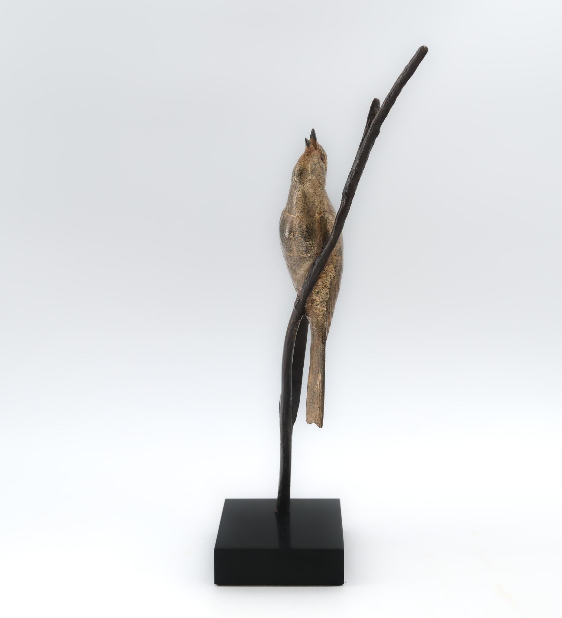 Patinated C.1930 Andre Vincent Becquerel Bird On A Branch, Signed, Gilt Bronze Marble Base For Sale