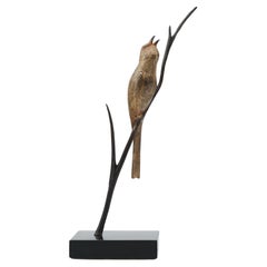 C.1930 Andre Vincent Becquerel Bird On A Branch, Signed, Gilt Bronze Marble Base