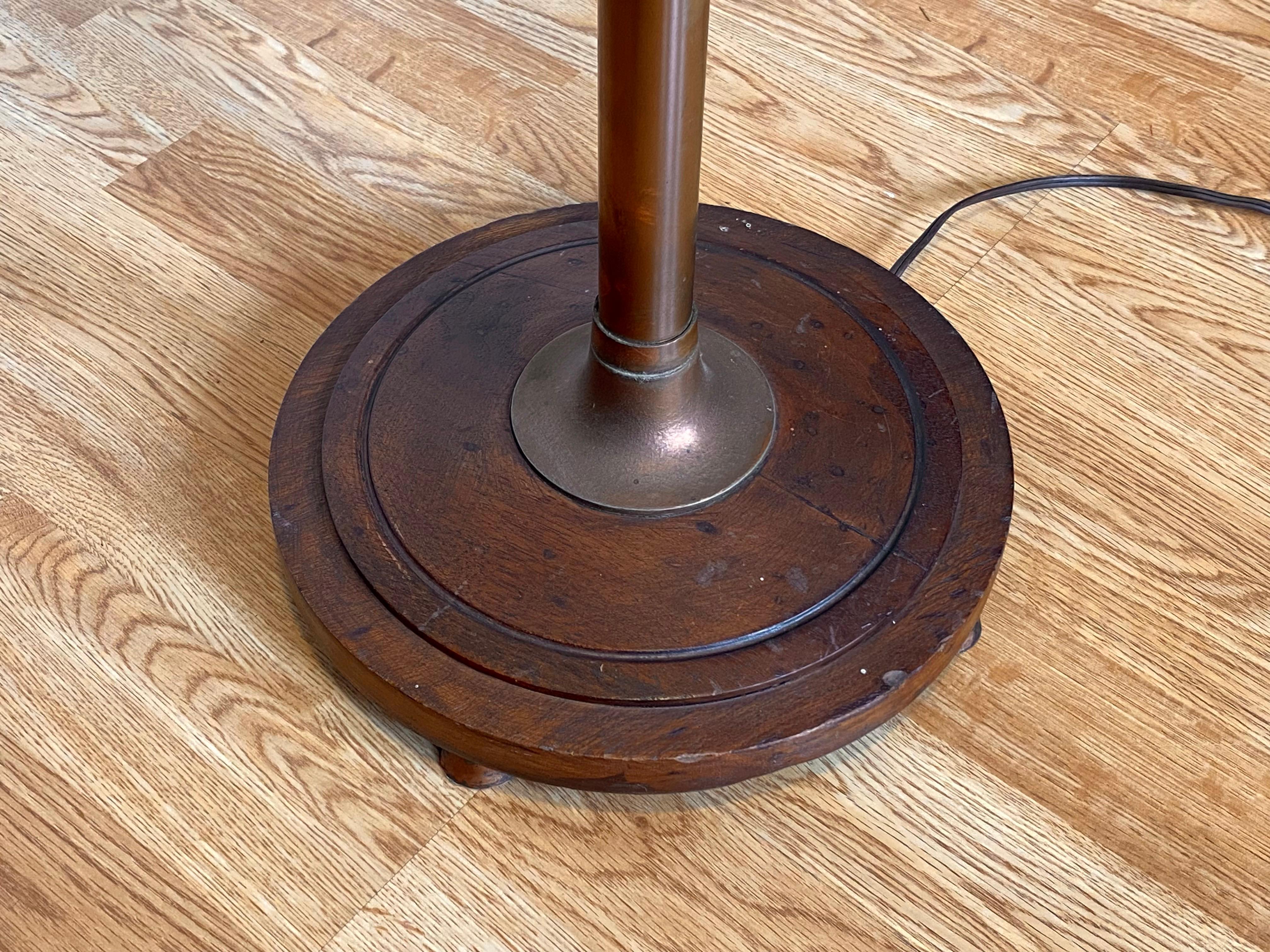 Intagliato c1930 Art Deco / Machine Age Copper and Walnut Floor Lamp by FrankArt (signed) in vendita
