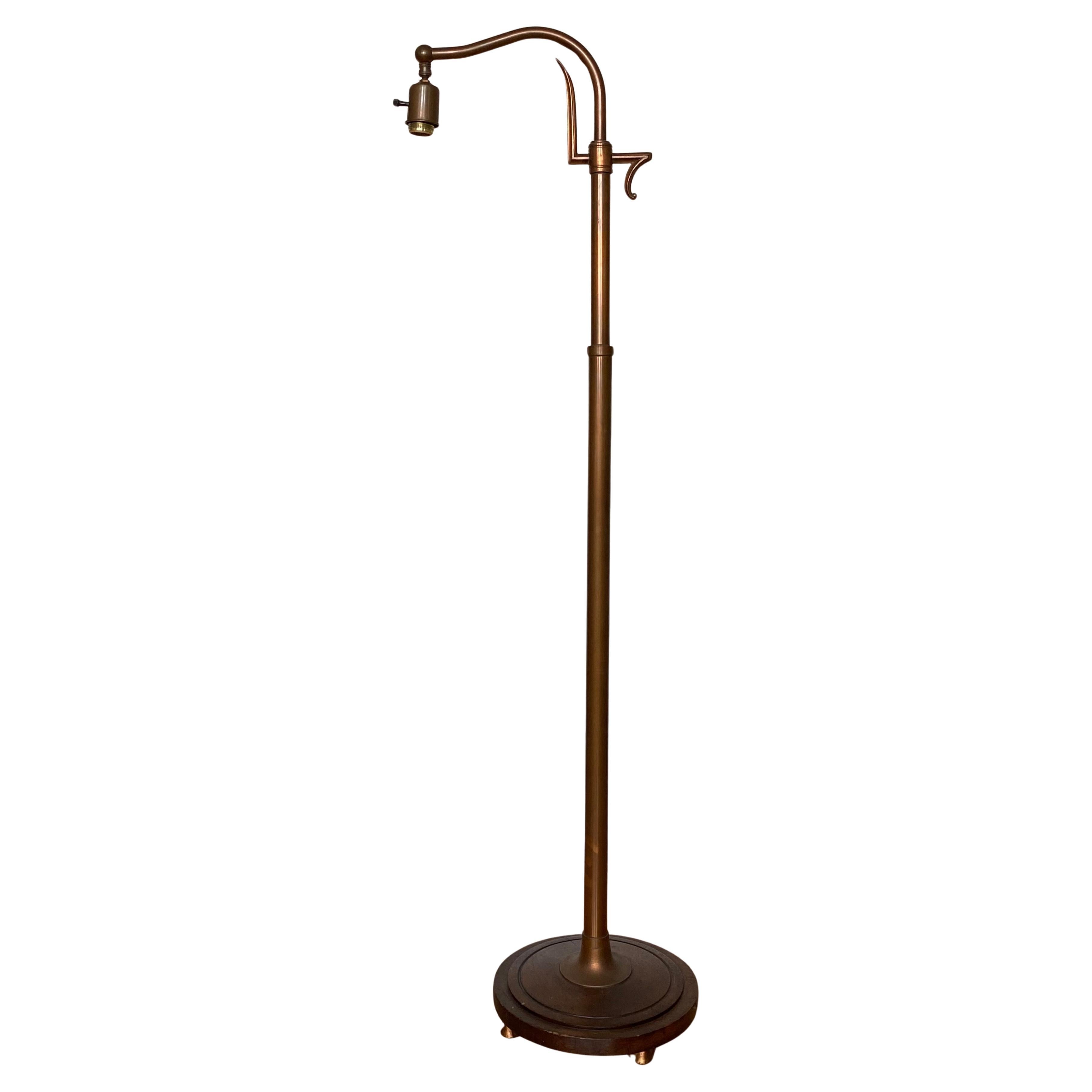 c1930 Art Deco / Machine Age Copper and Walnut Floor Lamp by FrankArt (signed) in vendita