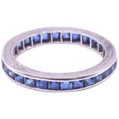 Art Deco Sapphire Engraved Platinum Eternity Band, circa 1930