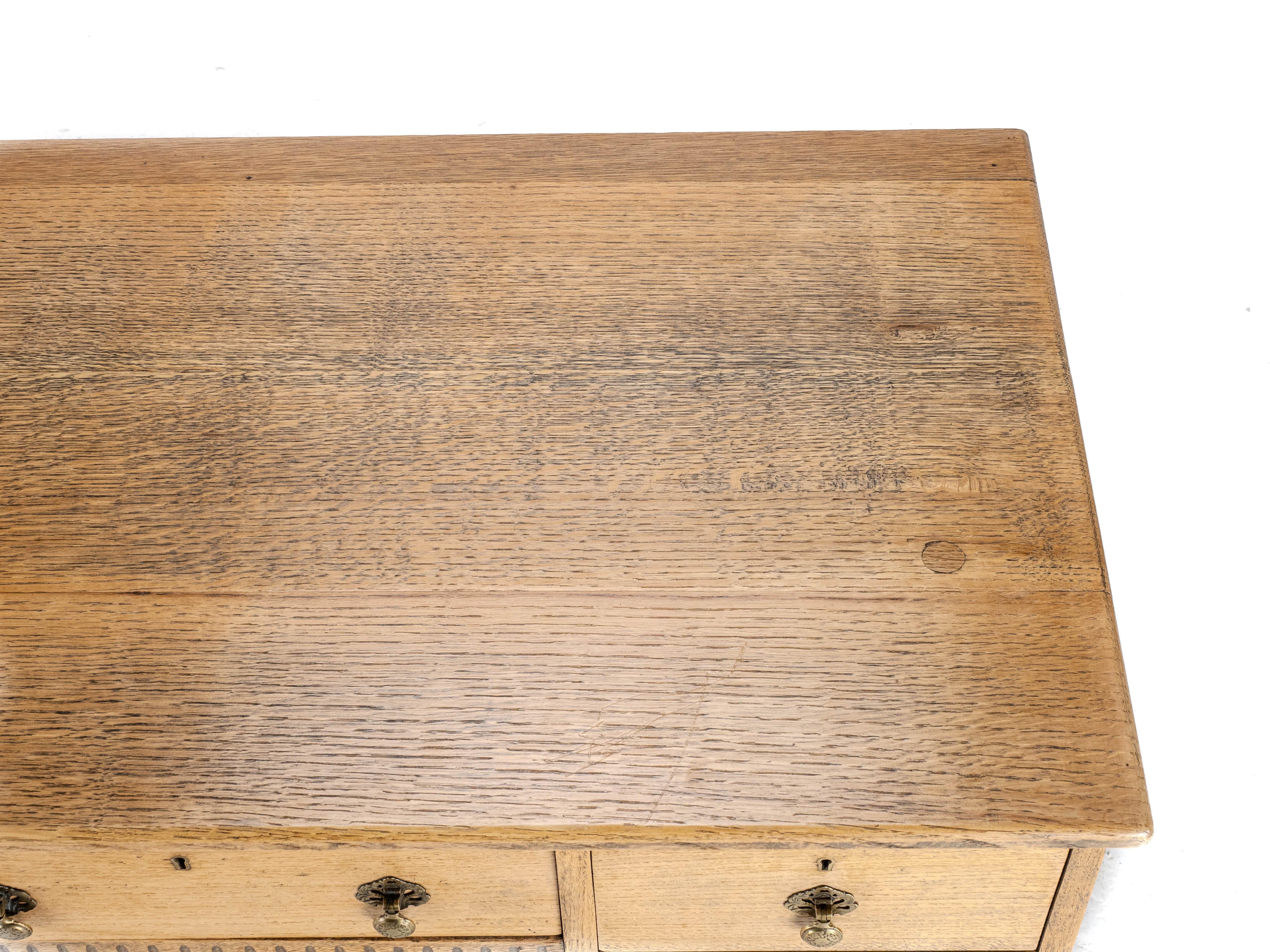 Brass C1930 Arts & Crafts Style Golden Oak Desk / Dressing Table (Light Oak)