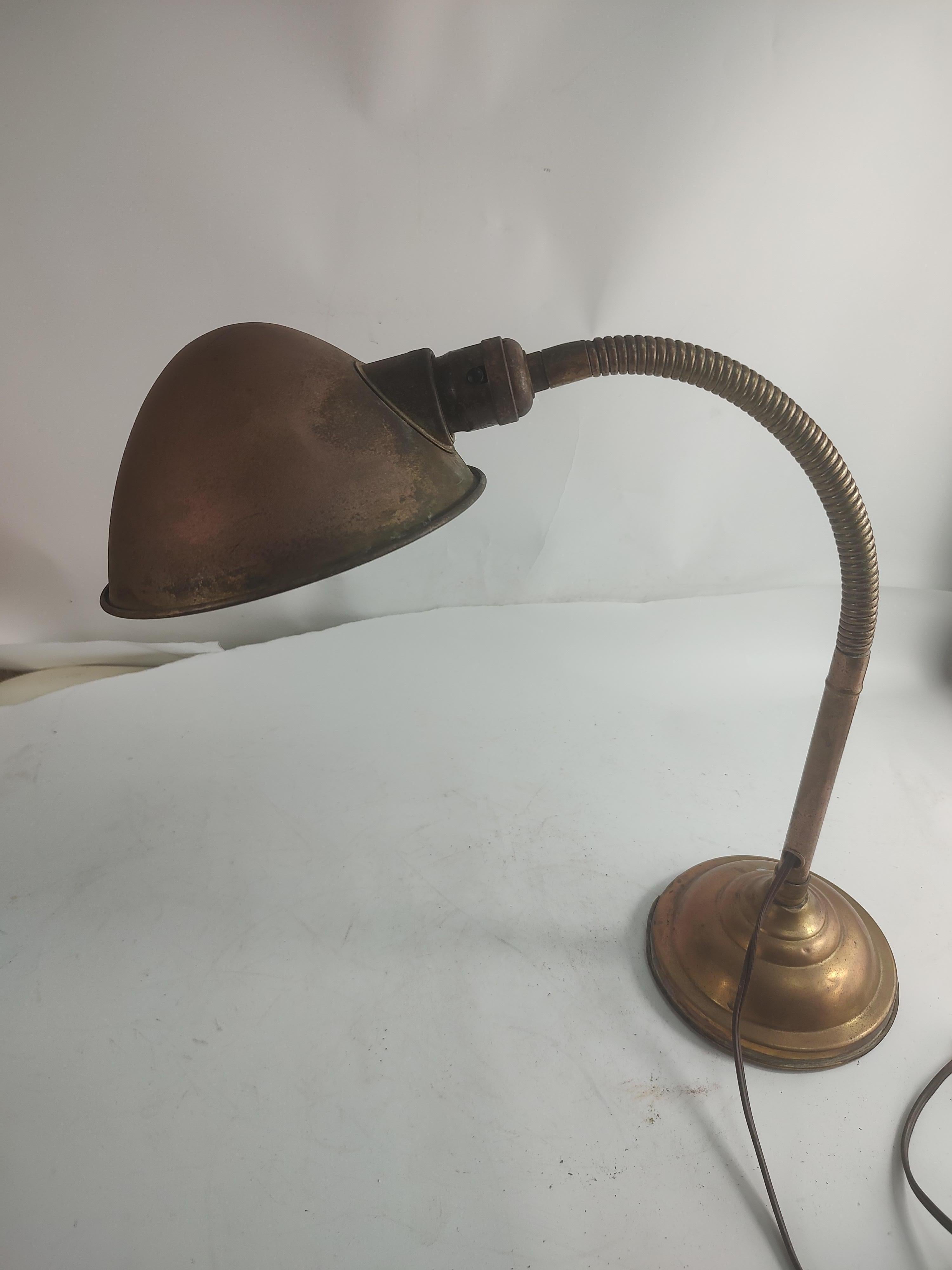 Mid-20th Century C1930 Brass Gooseneck Desk Task Lamp For Sale