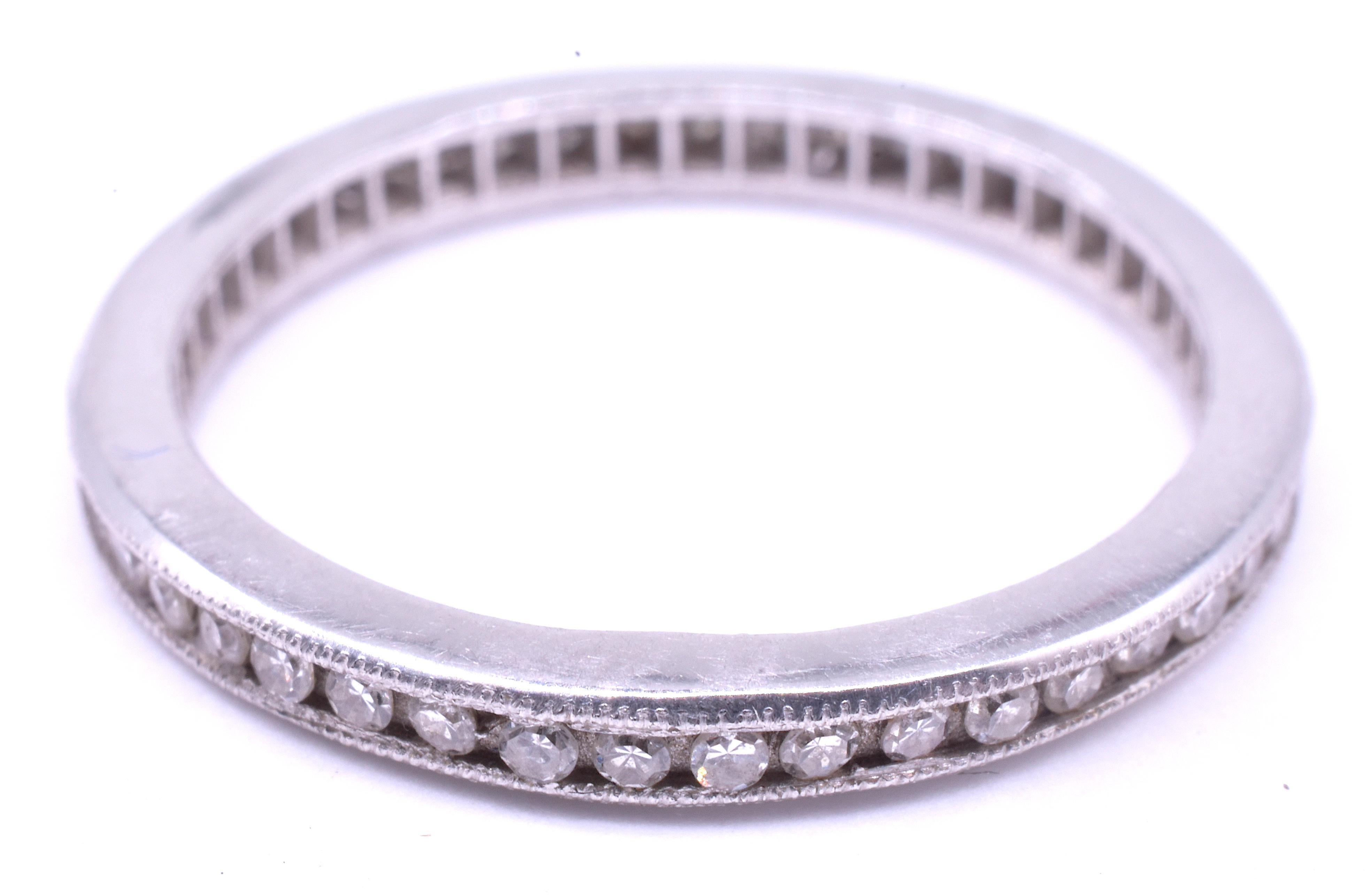 Emerald Cut Art Deco Diamond Eternity Band in Platinum with Small Stones