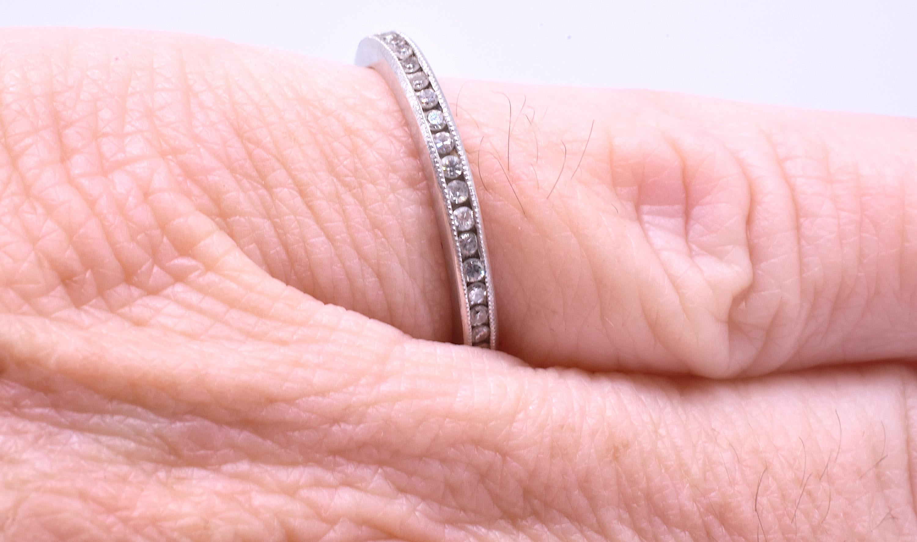 Art Deco Diamond Eternity Band in Platinum with Small Stones In Excellent Condition In Baltimore, MD