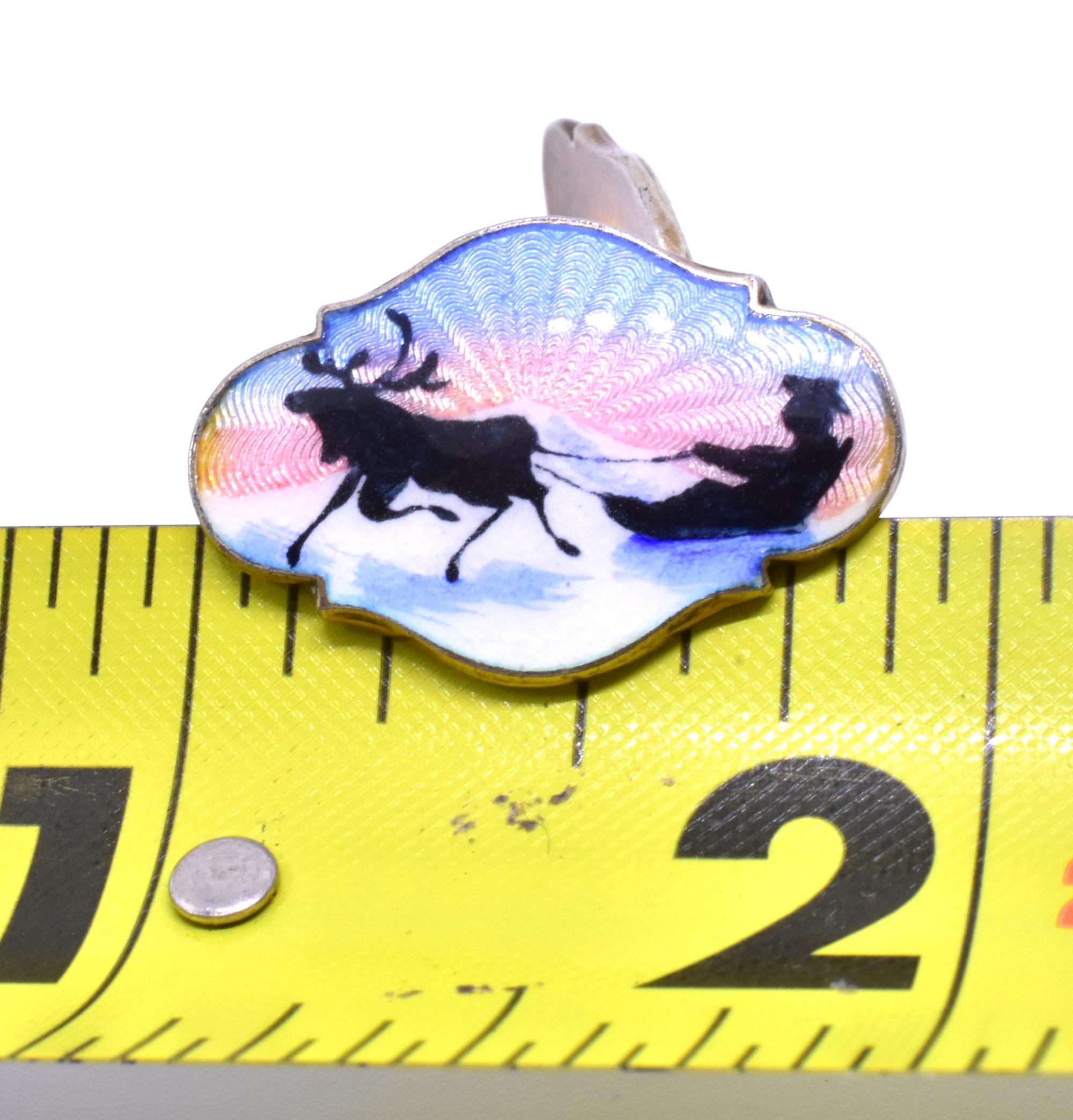 Georg J. Ruud Guilloche Enamel Elk Design Silver Cufflinks, circa 1930 For Sale 1