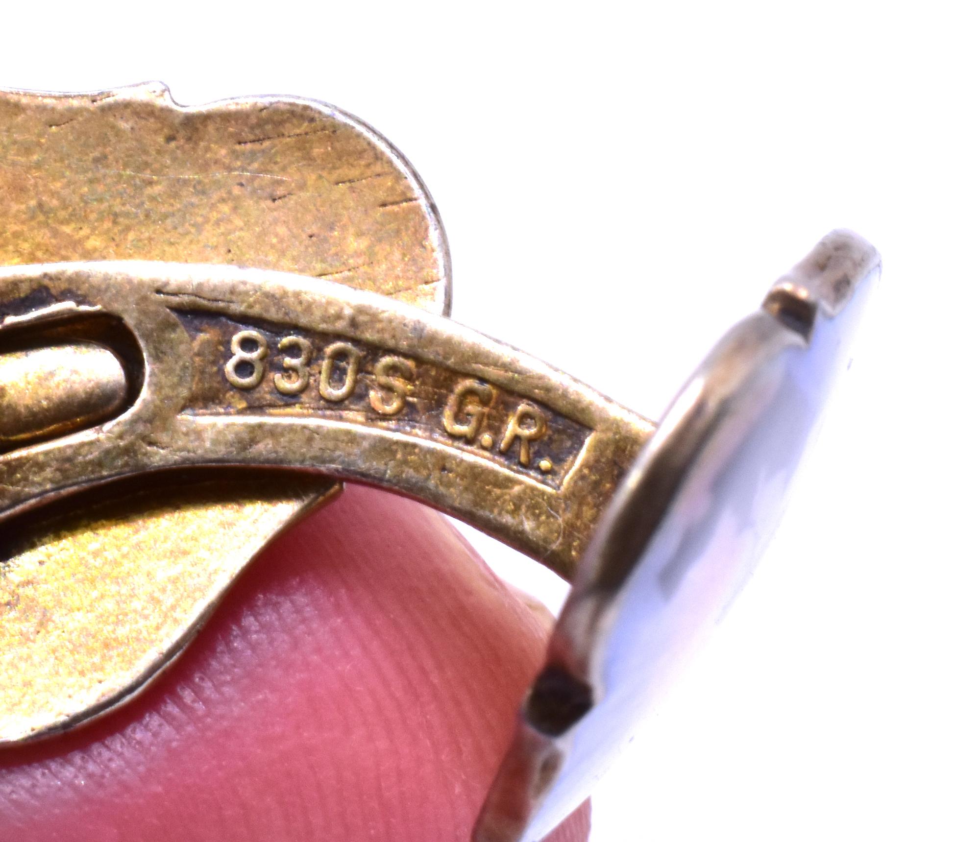 Georg J. Ruud Guilloche Enamel Elk Design Silver Cufflinks, circa 1930 For Sale 1