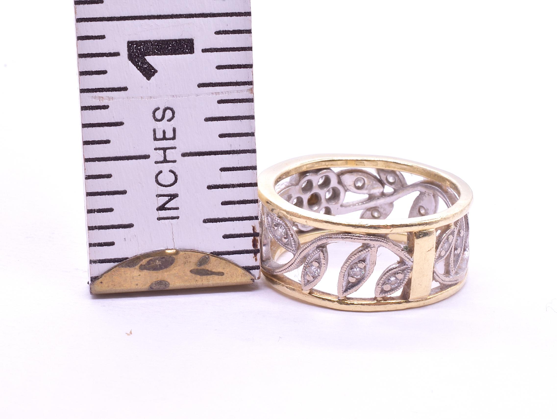 C1930 18K Gold Flower Band Ring w Diamond Accents 4