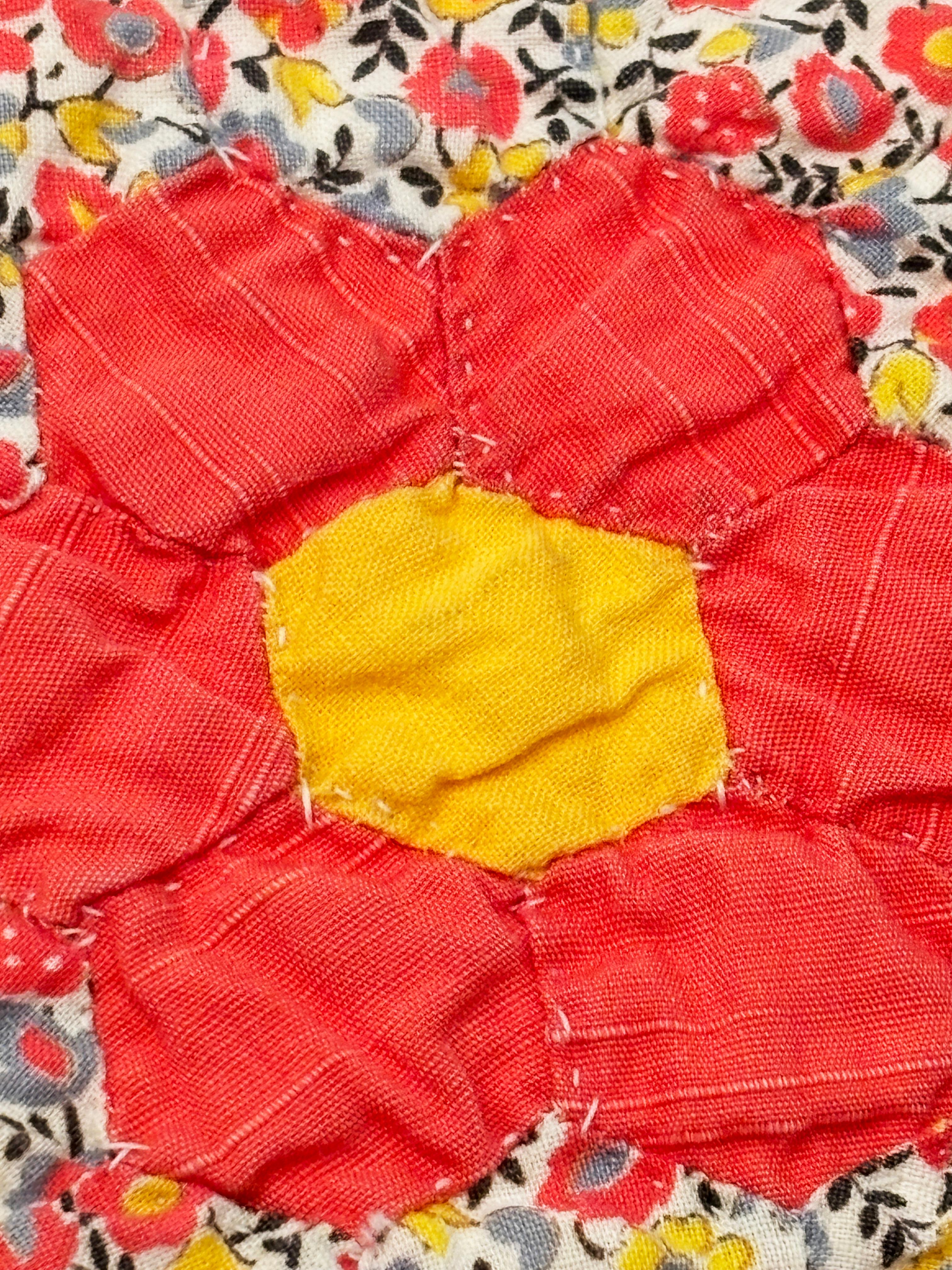 C.1930 Grandmother Flower Garden Hexagon Quilt For Sale 8