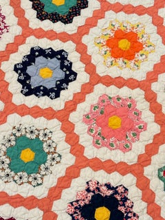 C.1930 Grandmother Flower Garden Hexagon Quilt