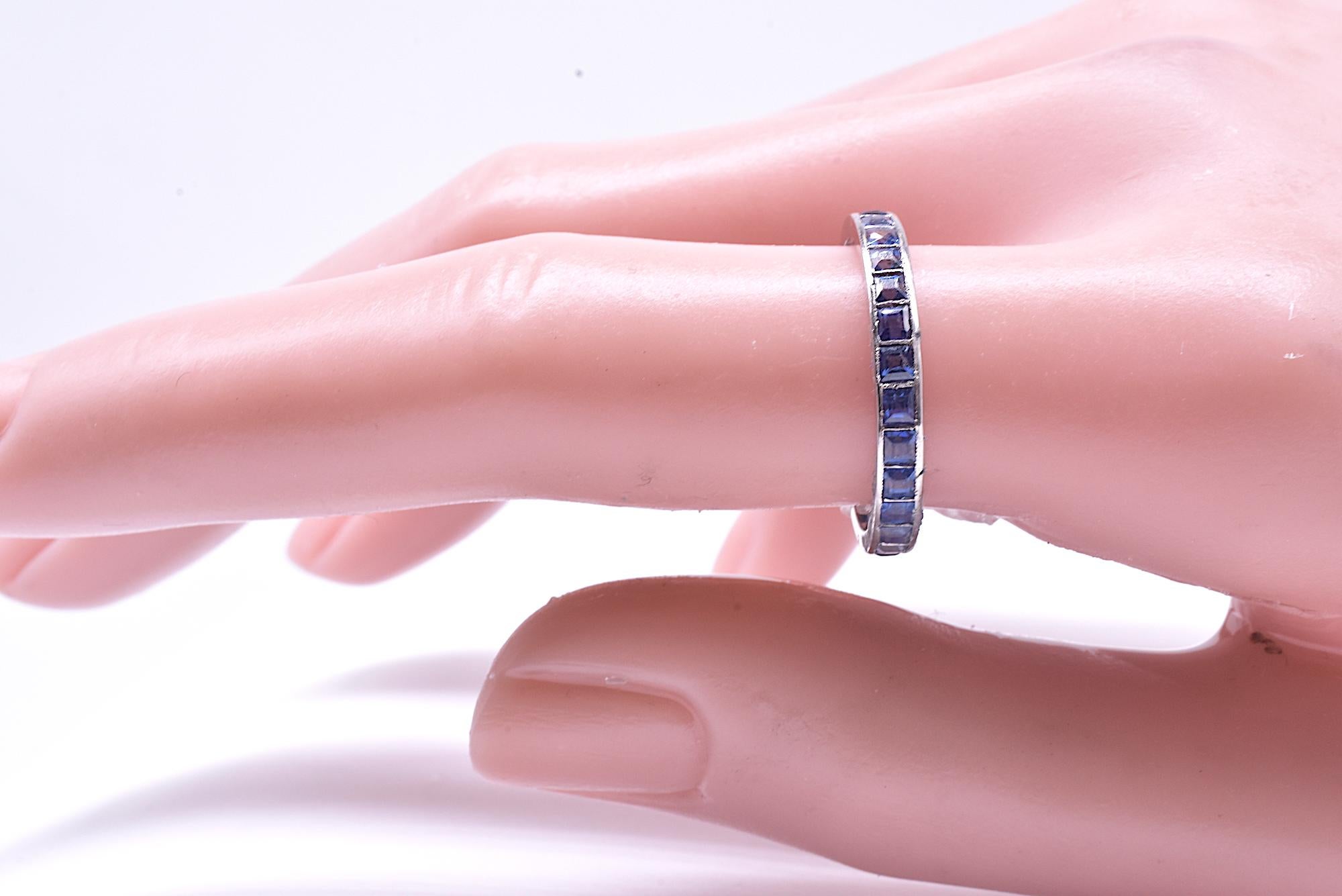Art Deco Sapphire Eternity Band in Platinum, circa 1930 In Excellent Condition In Baltimore, MD