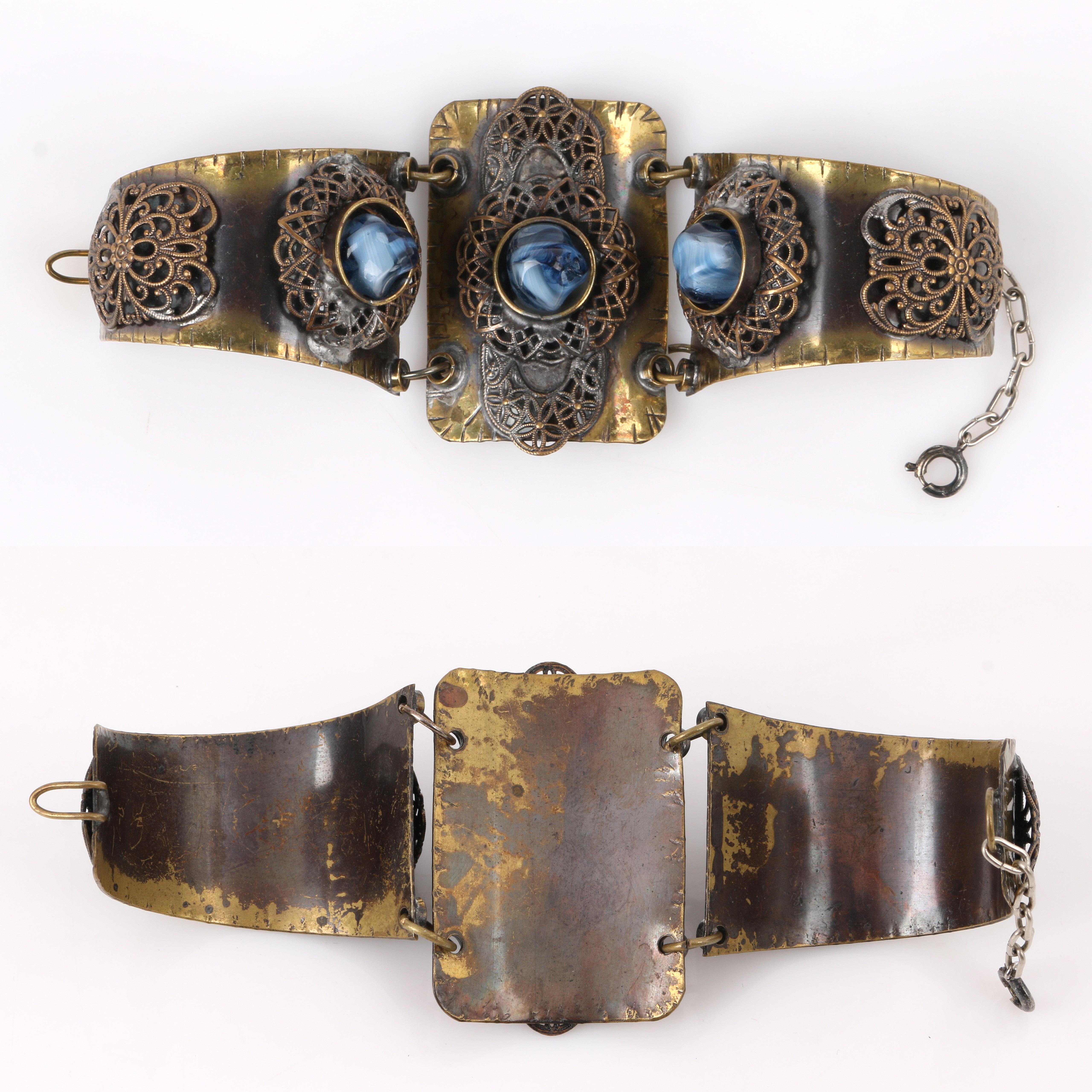 2-teiliges Bib-Halsband aus Messing mit filigranem und marmoriertem tschechischem Glas 6