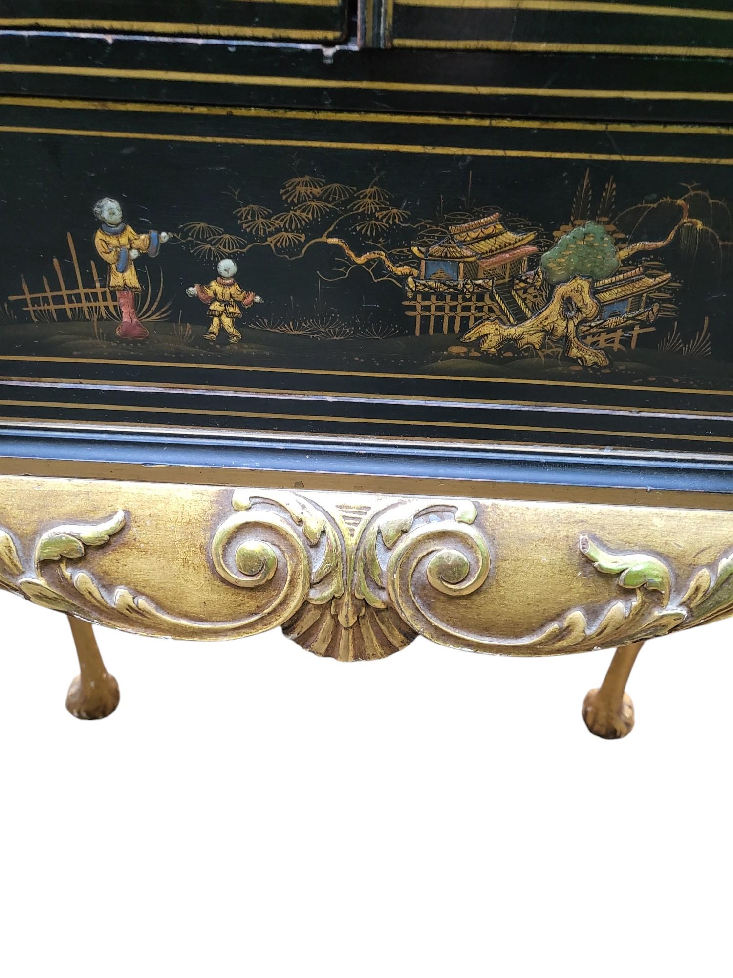 Chinoiserie C1930s Black Lacquer Chinoserie Drinks Cabinet