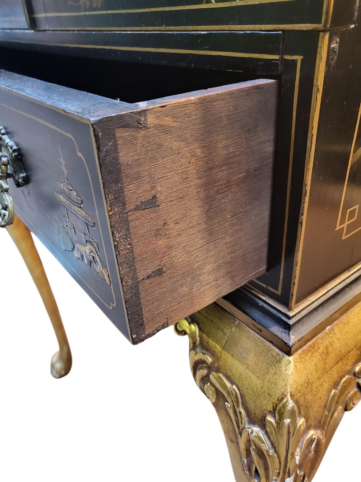 Hand-Crafted C1930s Black Lacquer Chinoserie Drinks Cabinet
