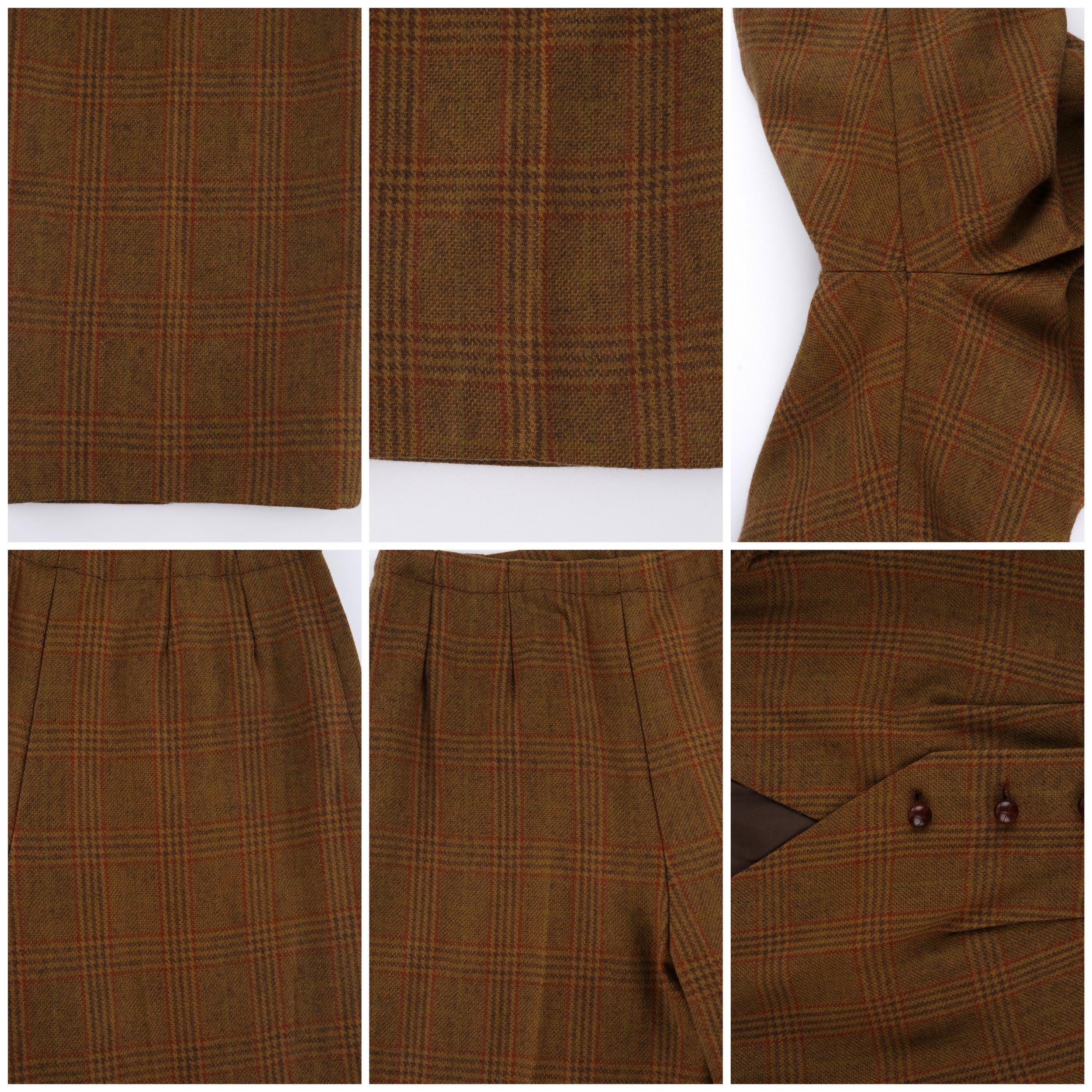 c.1930’s COUTURE 2 Pc Brown Wool Tweed Check Balloon Sleeve Jacket Pant Suit Set 4