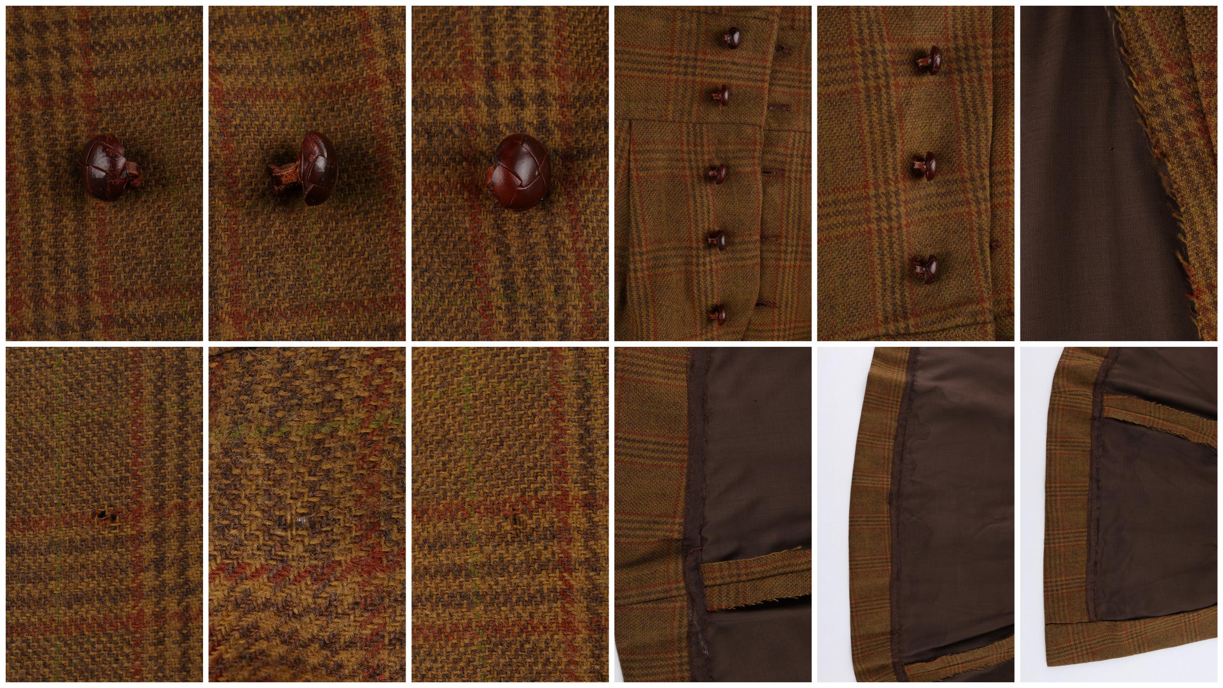 c.1930’s COUTURE 2 Pc Brown Wool Tweed Check Balloon Sleeve Jacket Pant Suit Set 5