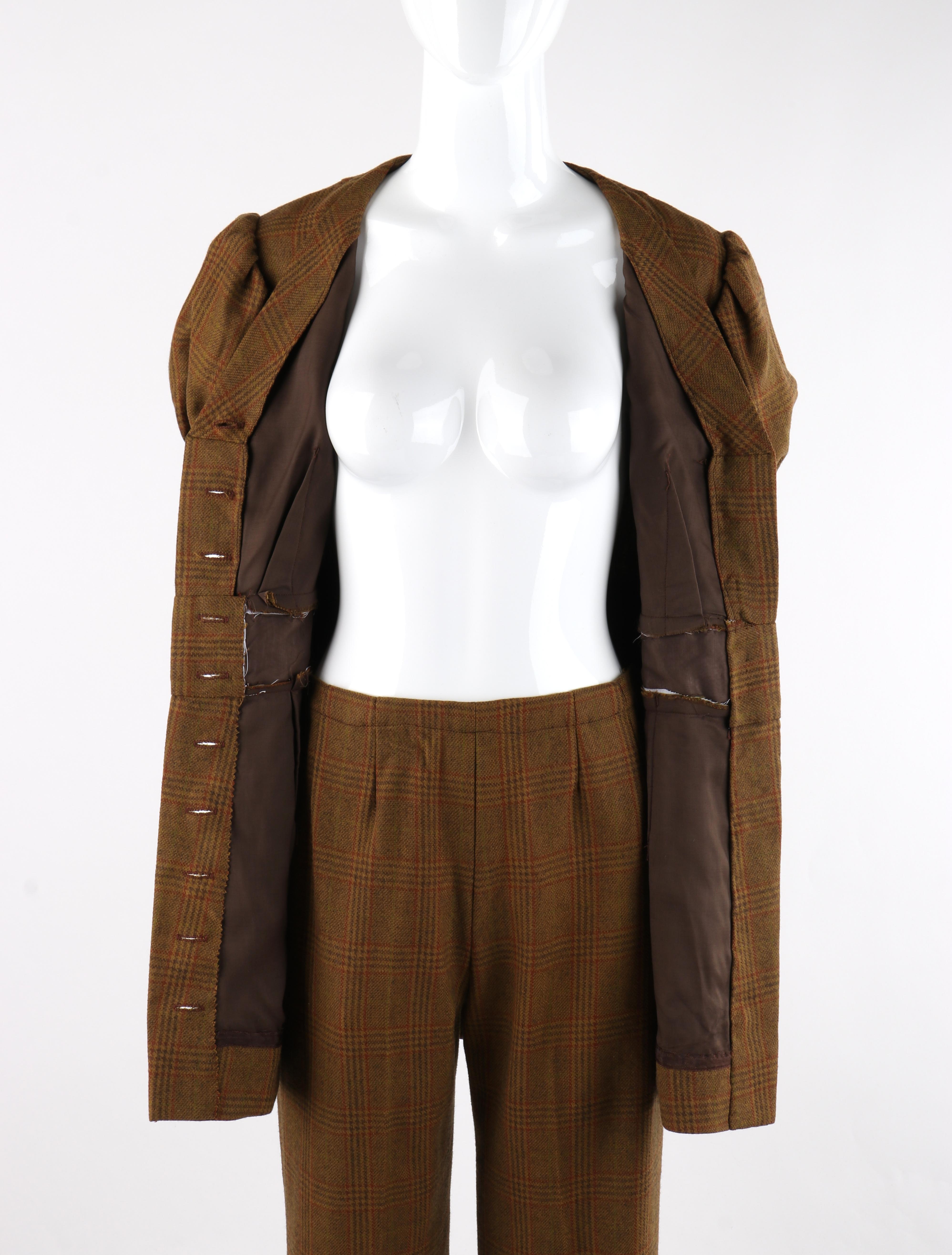 c.1930’s COUTURE 2 Pc Brown Wool Tweed Check Balloon Sleeve Jacket Pant Suit Set 2