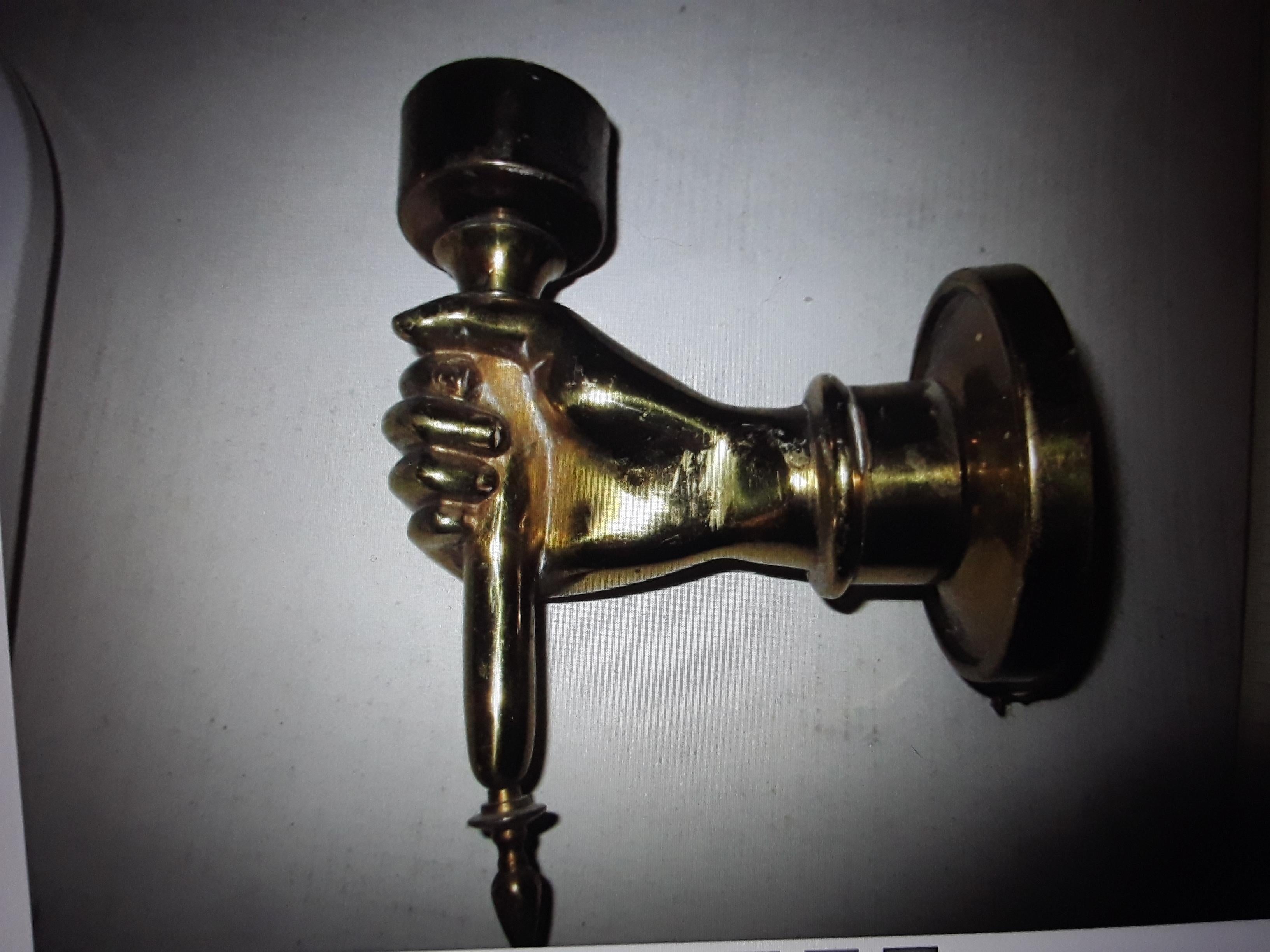 1930's French Art Deco Gilt Bronze Hand/ Fist Holding Towch Wall Sconce. Very high quality casting.