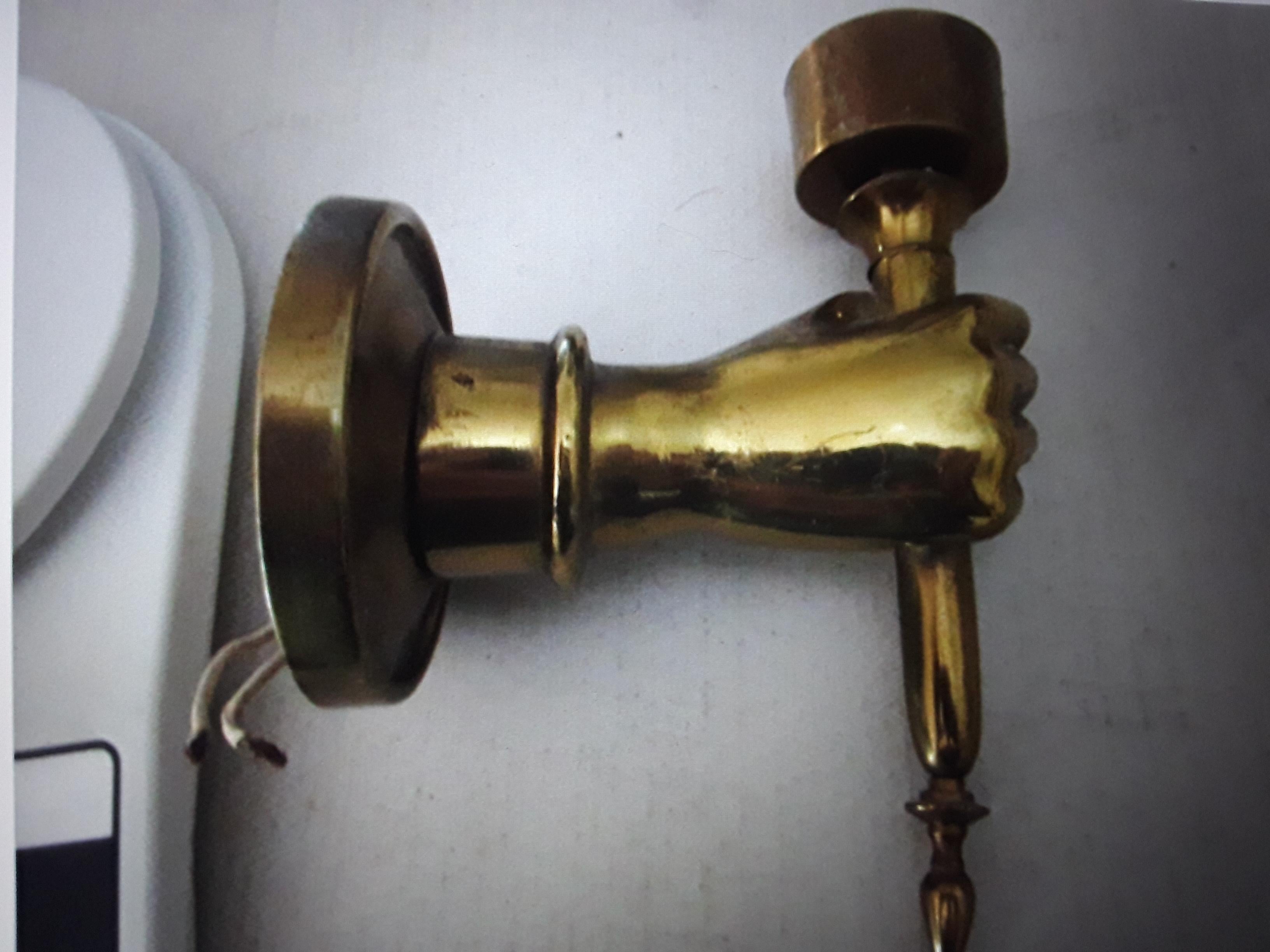 c1930's French Art Deco Gilt Bronze Hand/ Fist Torch Wall Sconce For Sale 2