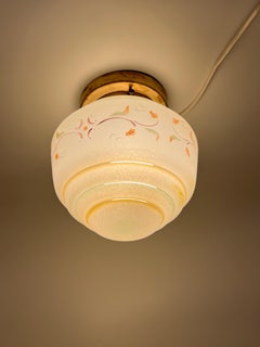 c.1930 Lámpara de techo escandinava empotrada, Art Decó, latón y cristal