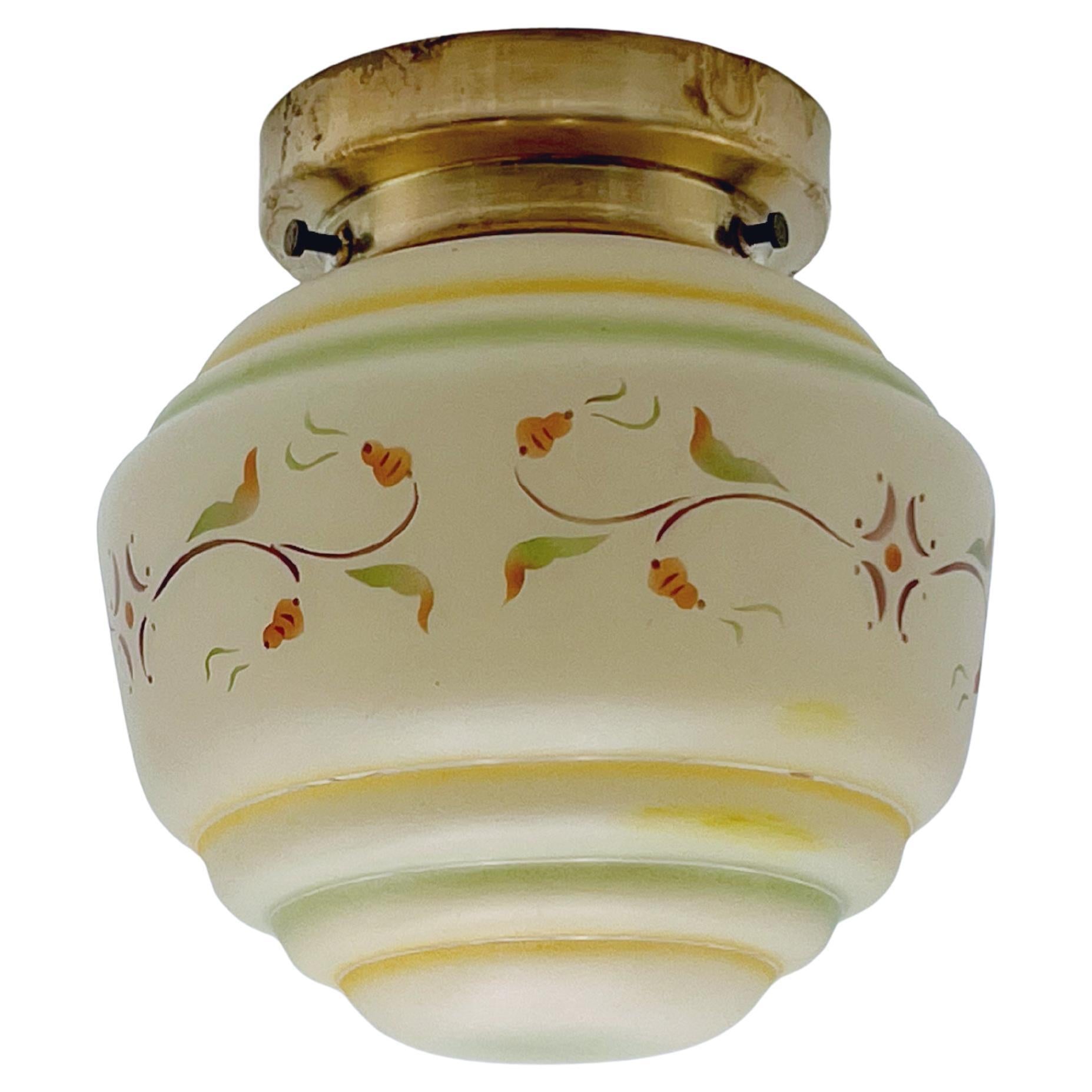 c.1930 Lámpara de techo escandinava empotrada, Art Decó, latón y cristal en venta