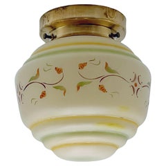 c.1930s Scandinavian Flush Mount Ceiling Lamp, Art Deco, Brass & Glass