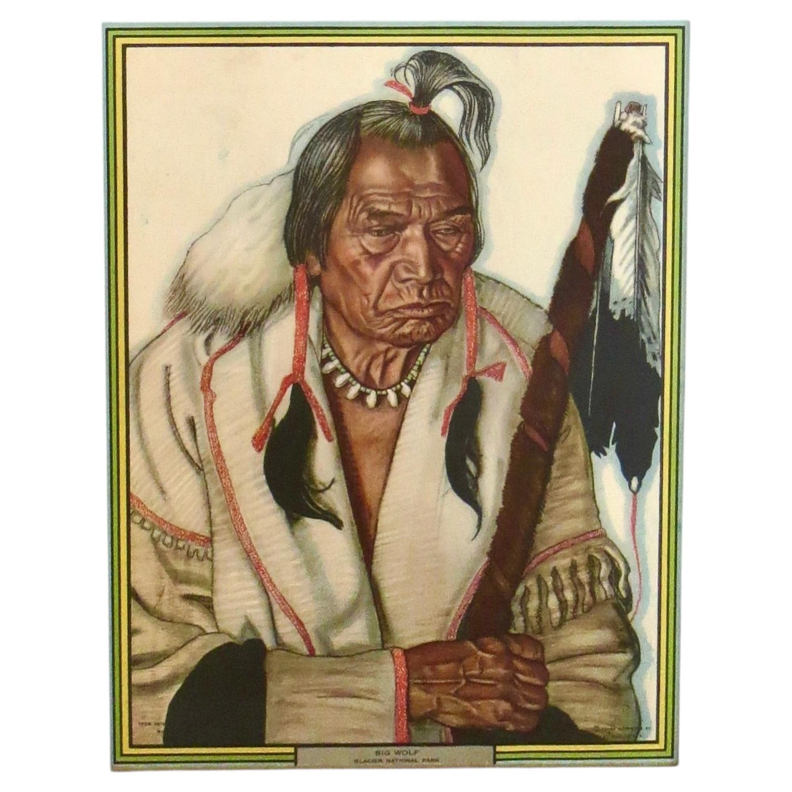 C.1931 "Big Wolf" Blackfeet Indian Man Promo Litho by Winold Reiss (1886-1953)