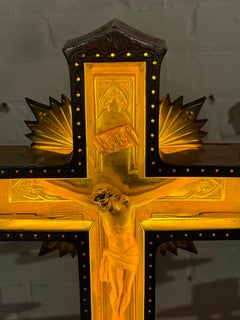 c.1935 Art Deco Cast Aluminum and Neon Crucifix. seldom seen yellow NEON