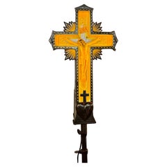 c.1935 Art Deco Cast Aluminum and Neon Crucifix. seldom seen yellow NEON