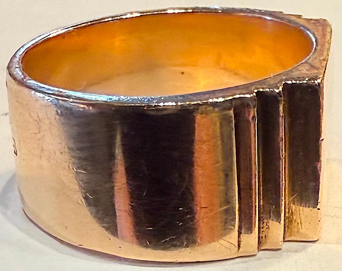 We are offering a yellow gold Russian Signet Ring identified as 14K gold by the 583 mark.  The 583 mark was used in Russia between 1922 and 1991, during the period of of the Union of Soviet Socialist Republics (USSR).  The mark became 585 after the