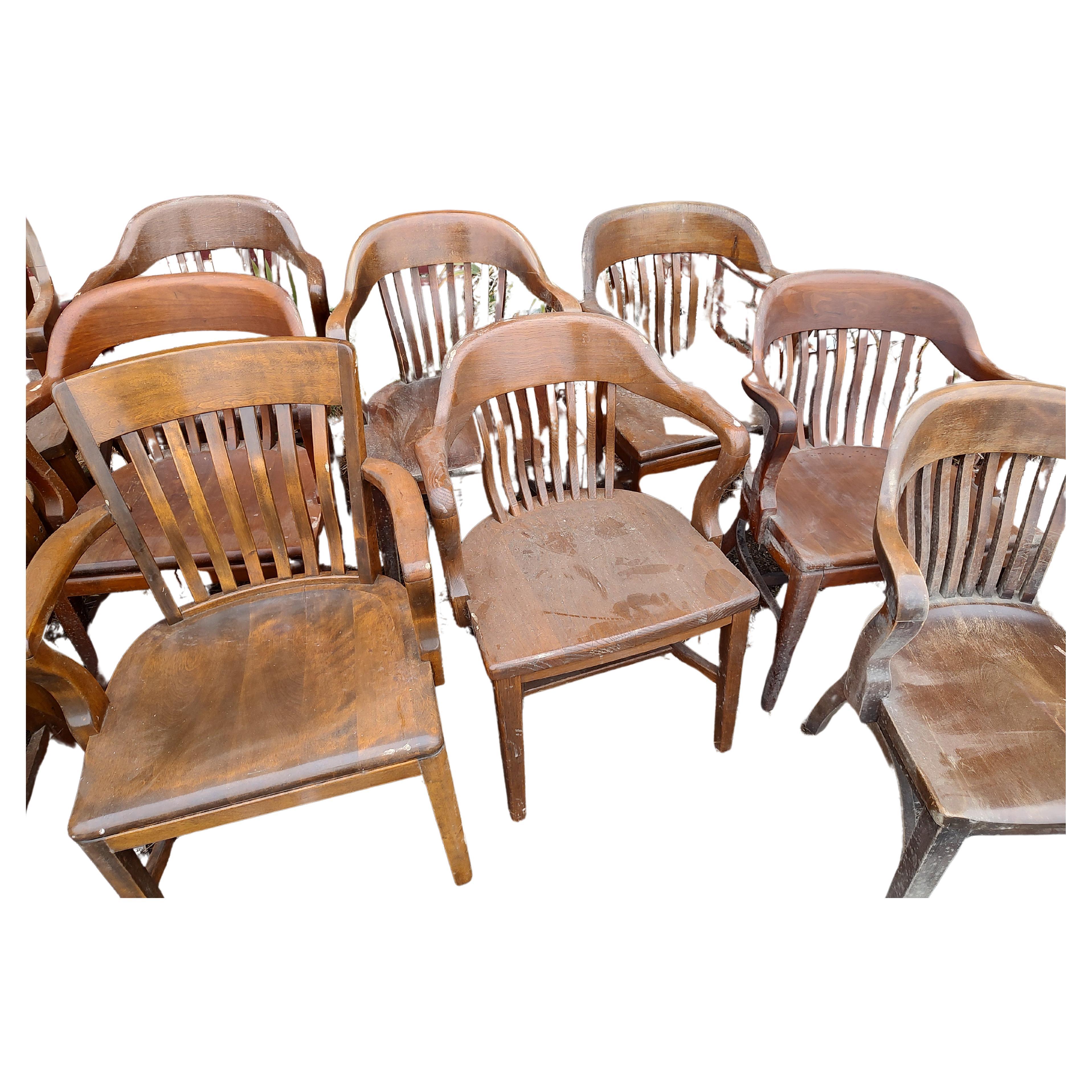 American Classical C1940 Bankers Dining Room Armchairs 3 Square Back  1 Round back Available For Sale