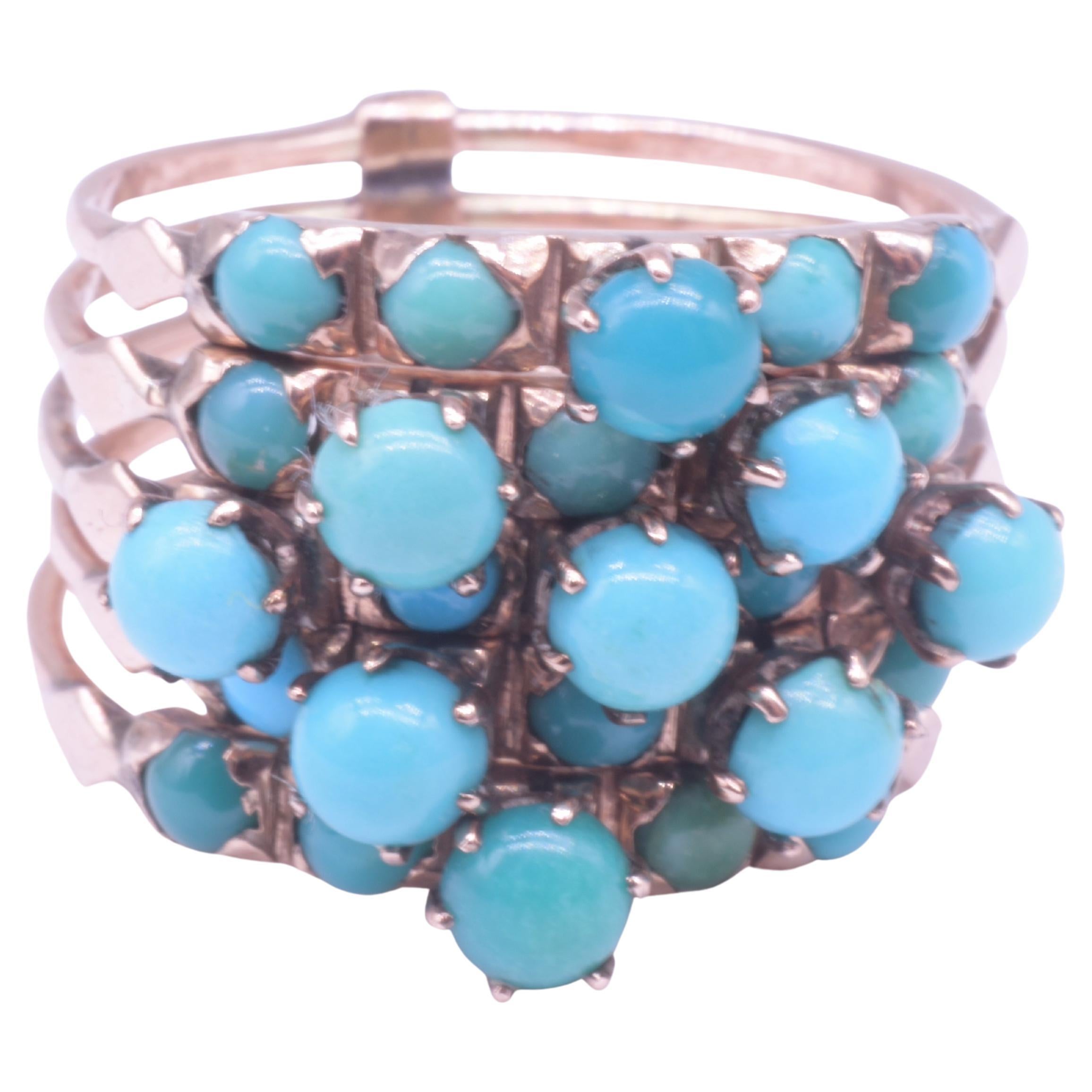 Our 14K (stamped) five band Turkish style harem ring has five individual gold bands held together by an unassuming gold connector to create one stacking ring. Harem rings were first created as wedding bands in Turkey and later copied by jewelers in