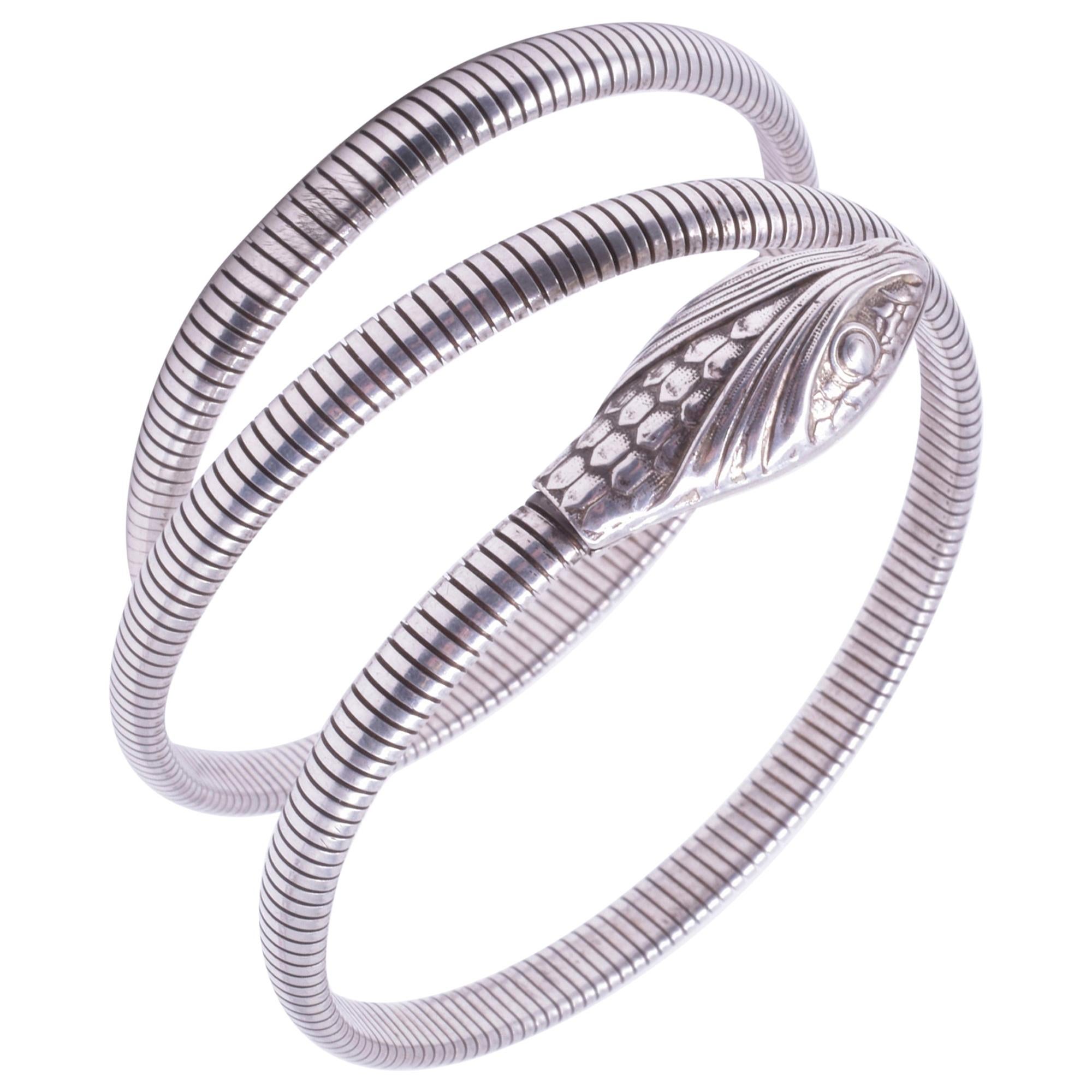 C1940 Forstner Sterling Coiled Snake Bracelet